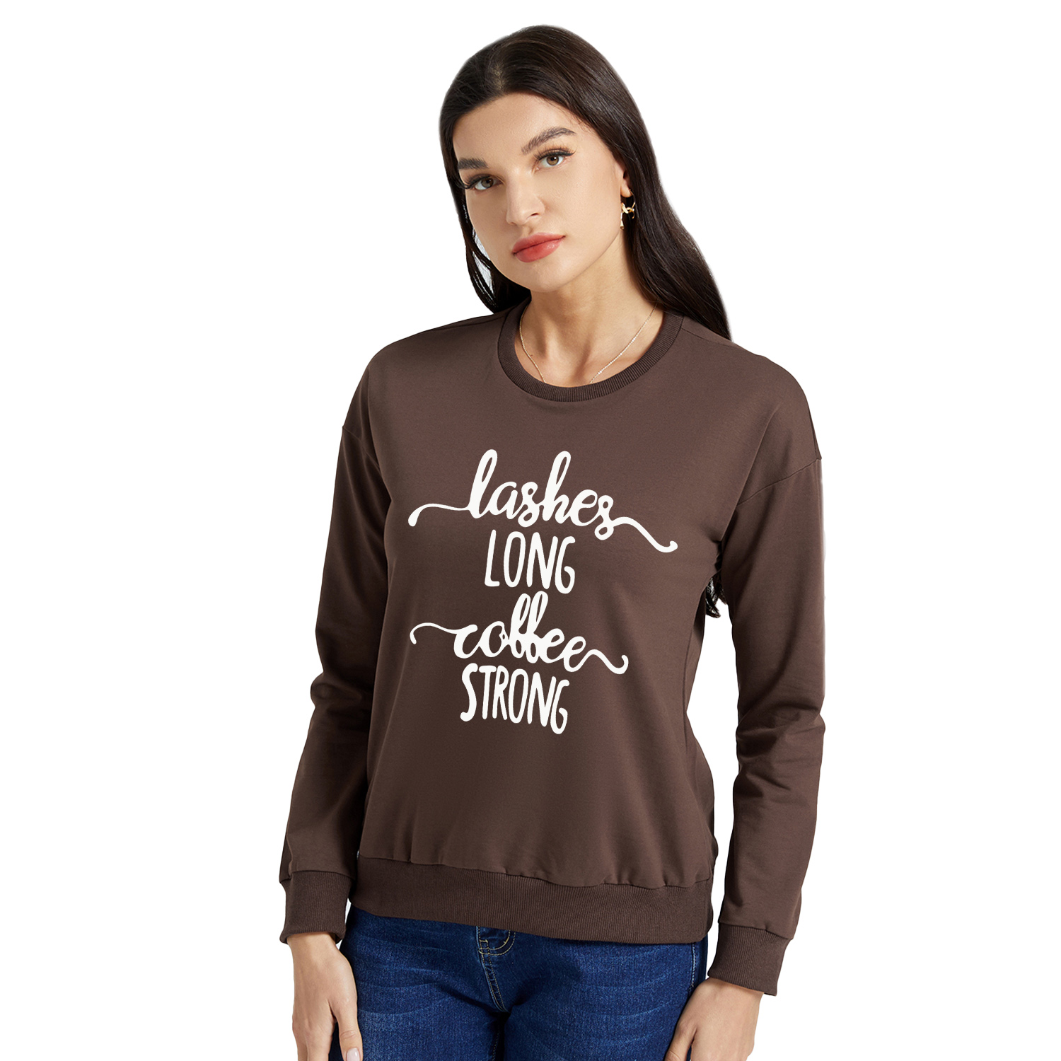 

Women Graphic Letter Print Round-collar Long-sleeve Pullover