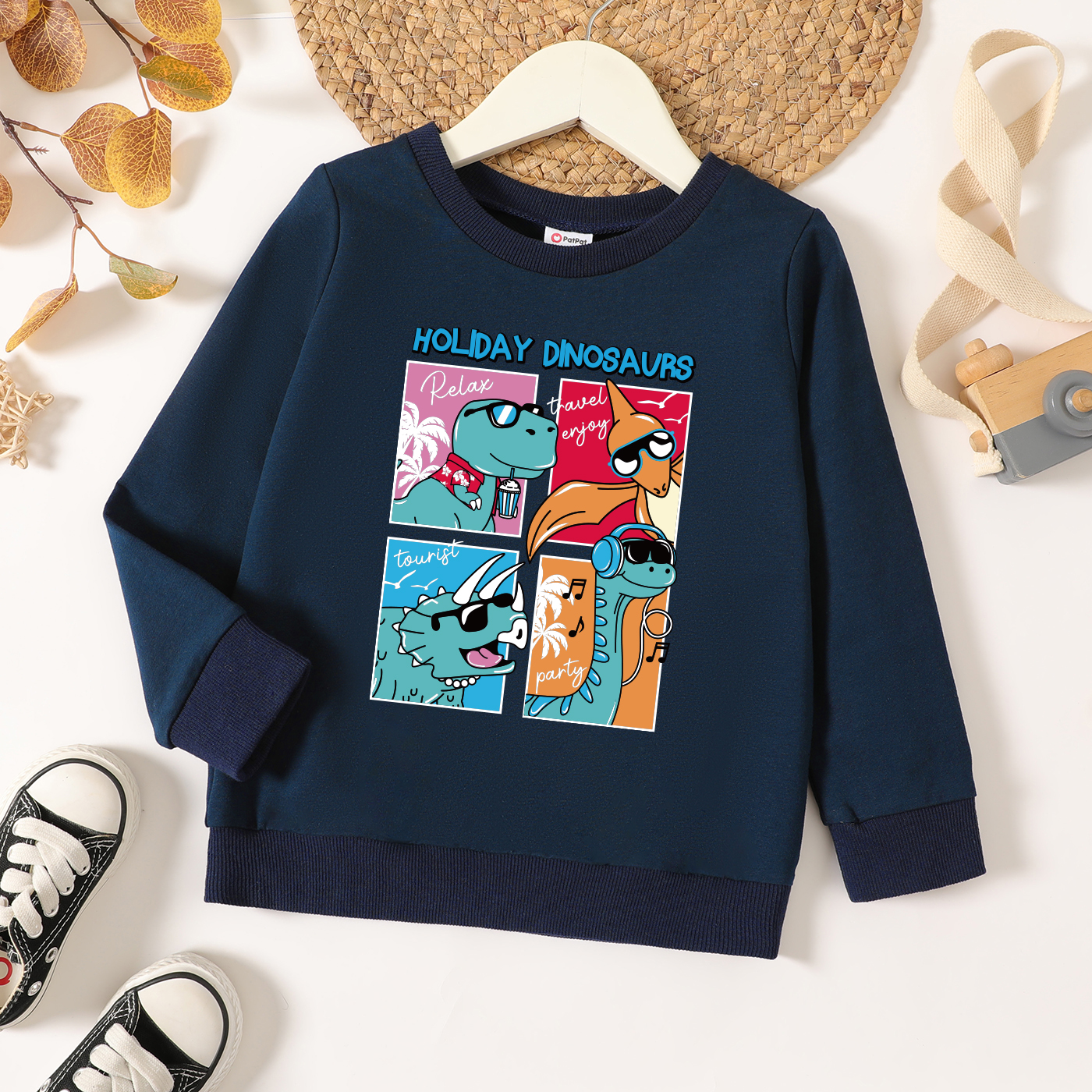 

Toddler Boy Graphic Letter & Dinosaur Print Long-sleeve Pullover