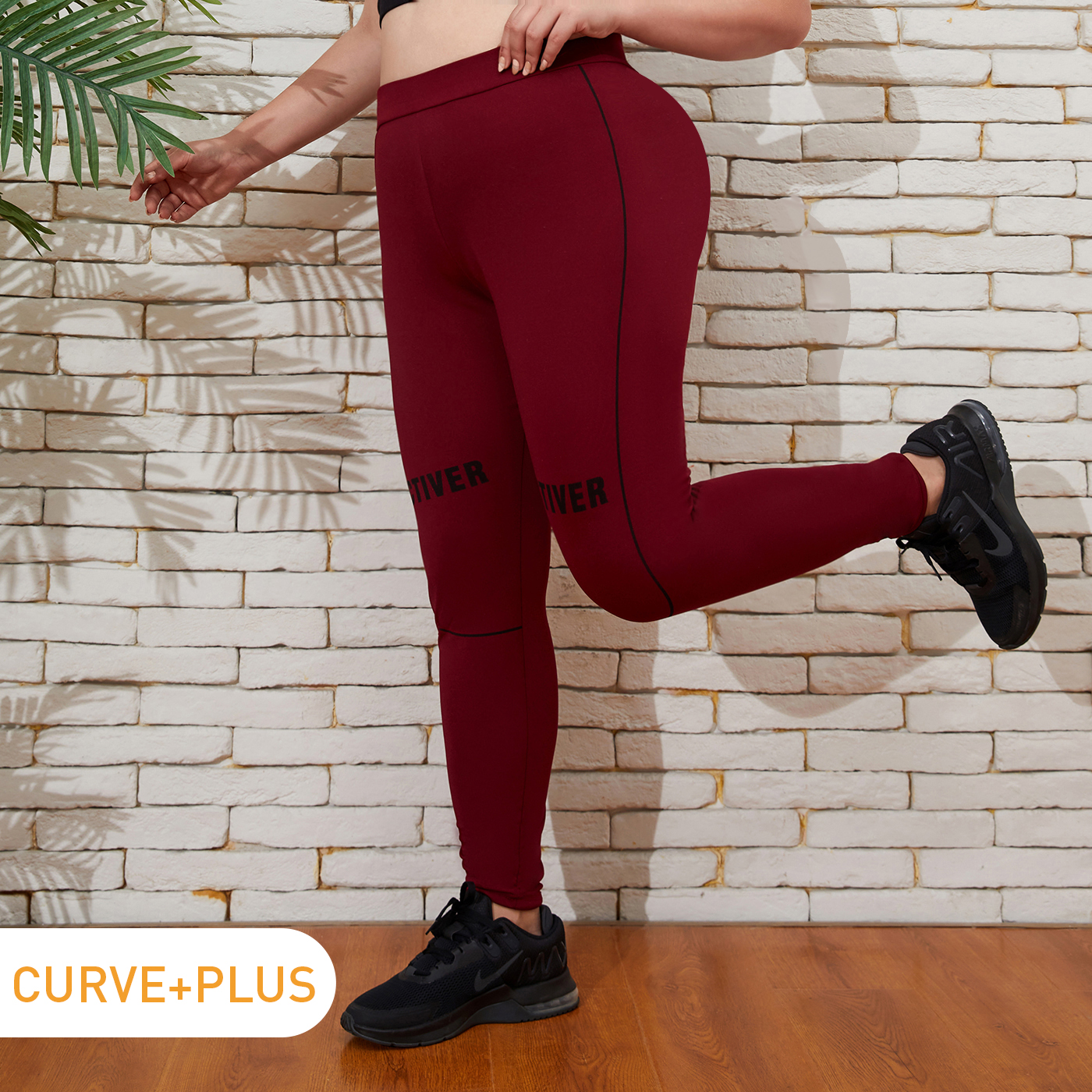 

Women Plus Size Sporty Letter Print Yoga Leggings