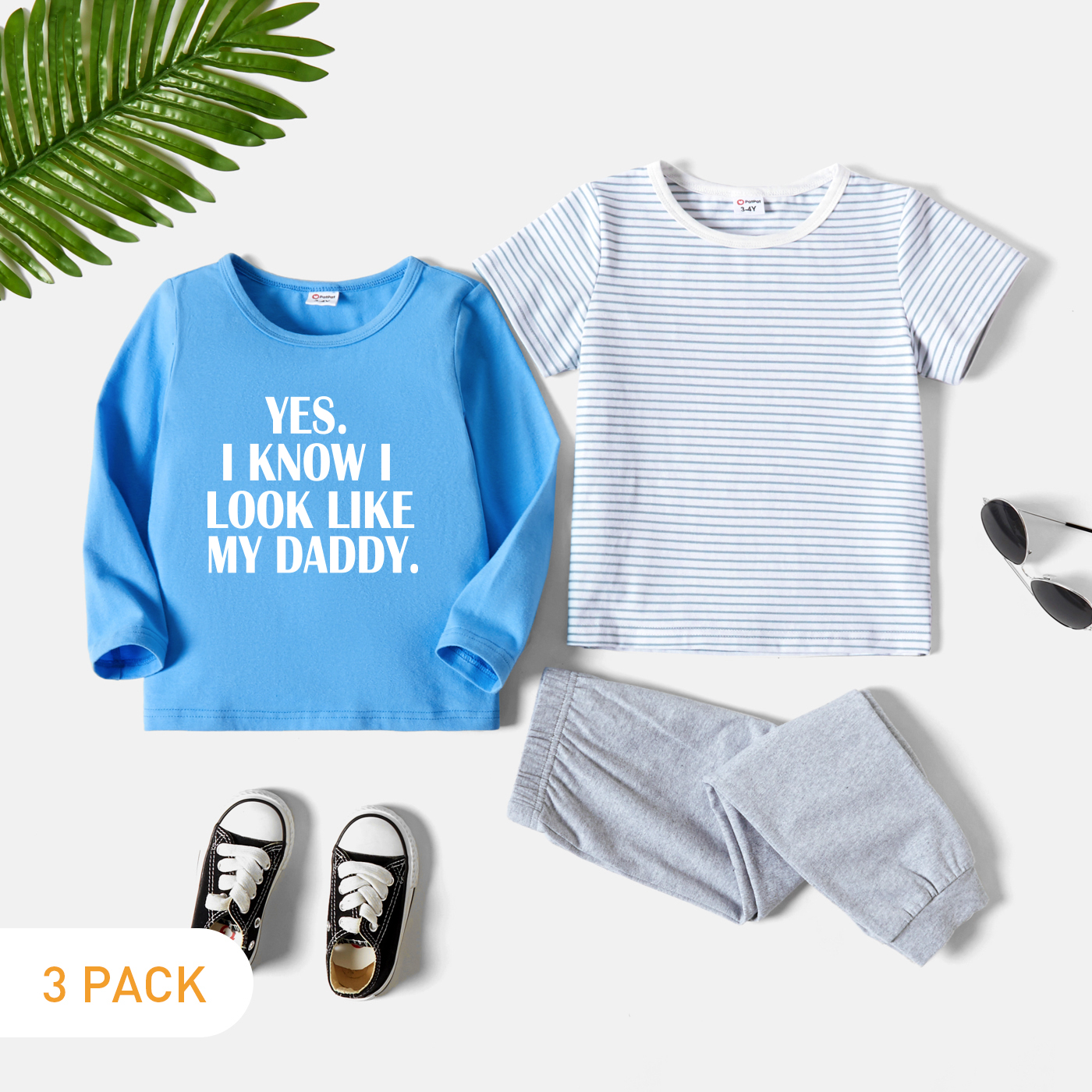 

3-Pack Toddler Boy Graphic Letter Print & Striped Tee & Pants Set