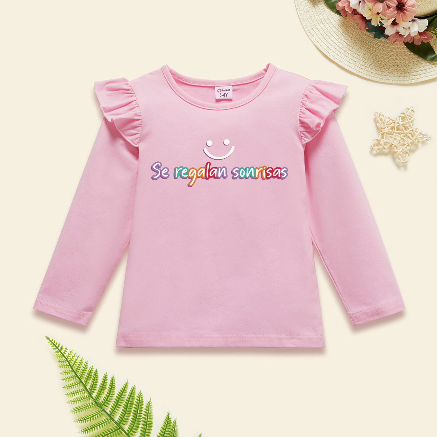 

Toddler Girl Graphic Smile & Letter Print Long-sleeve Ruffled Tee