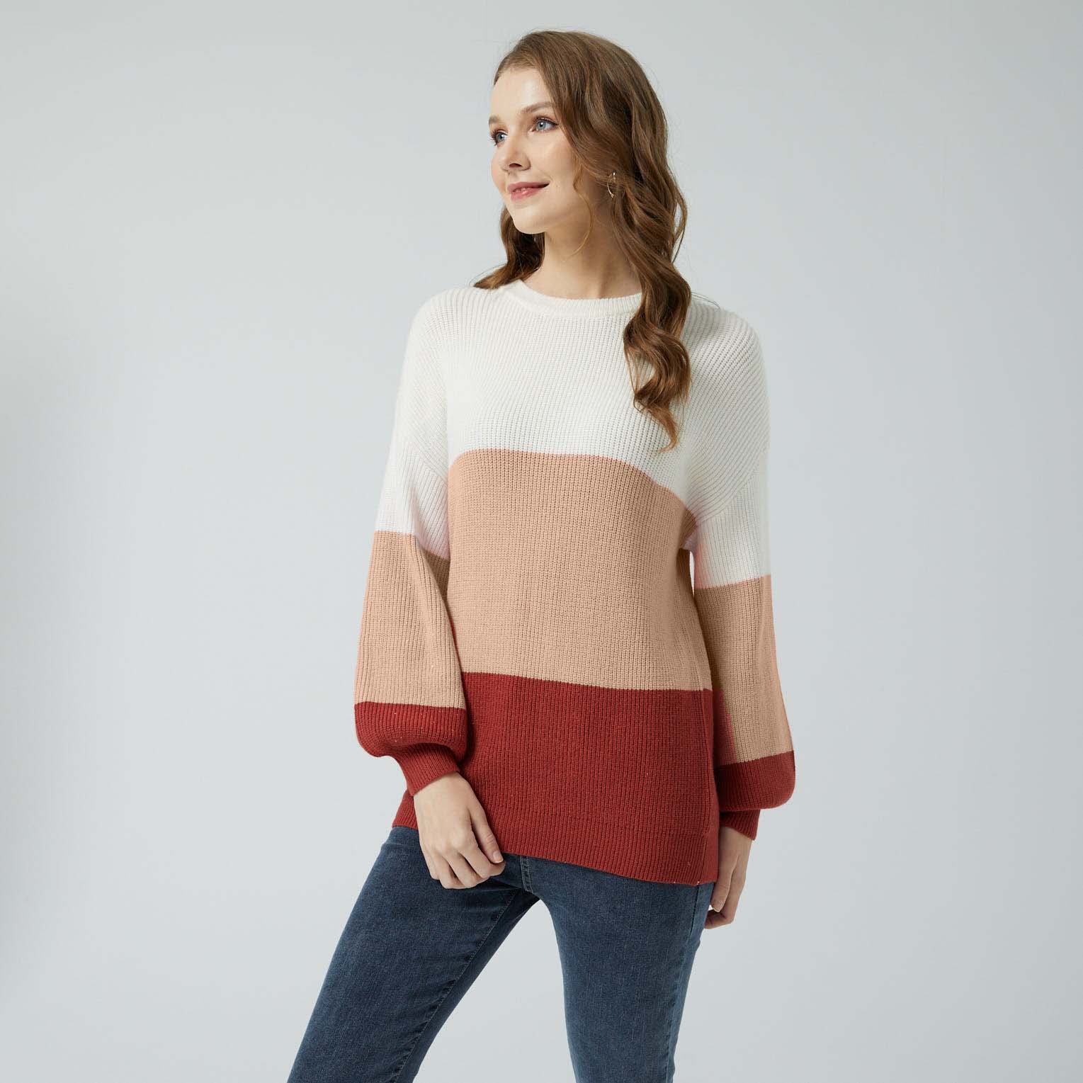 

Colorblock Long-sleeve Knit Sweater