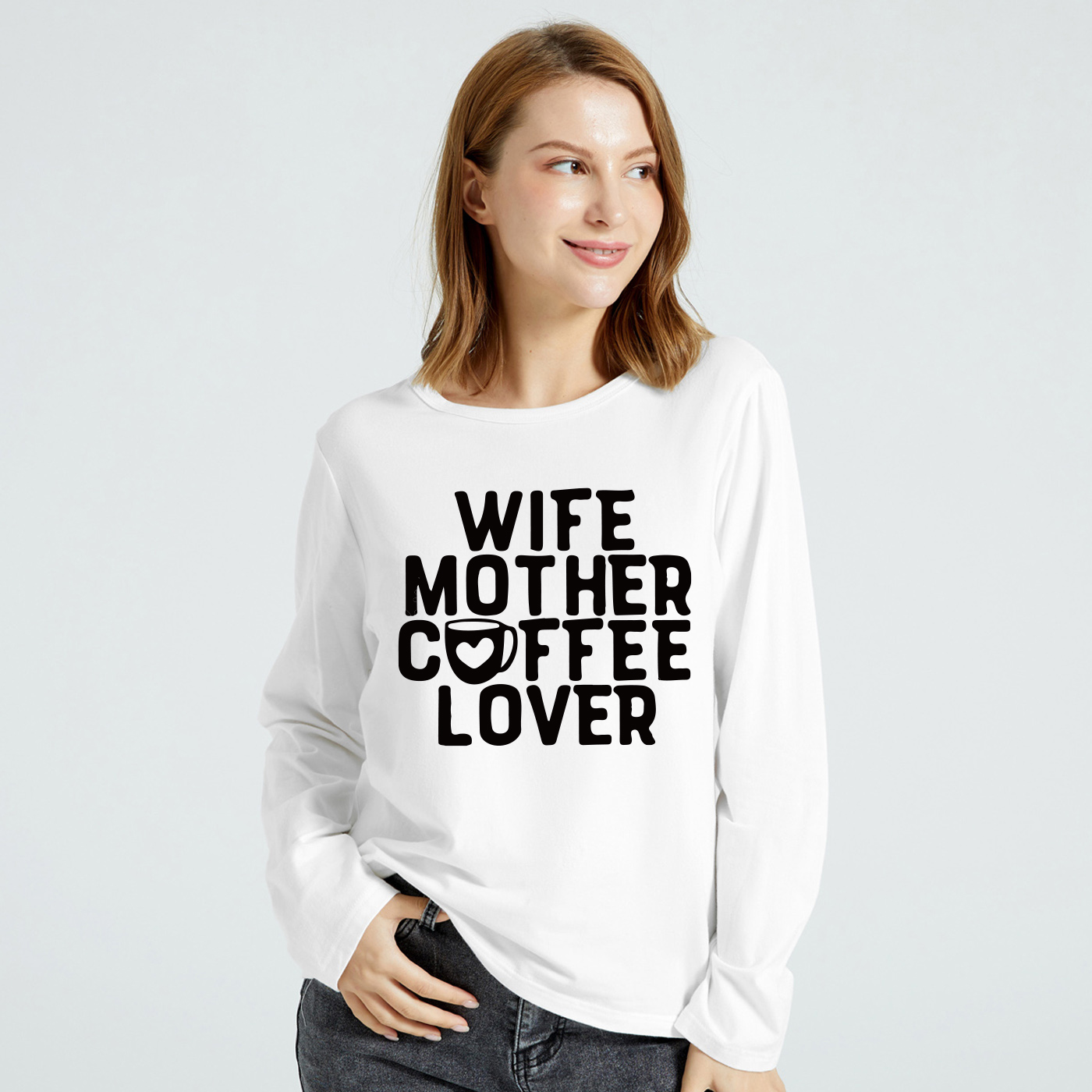 

Women Graphic Letter Print Round-collar Long-sleeve Tee