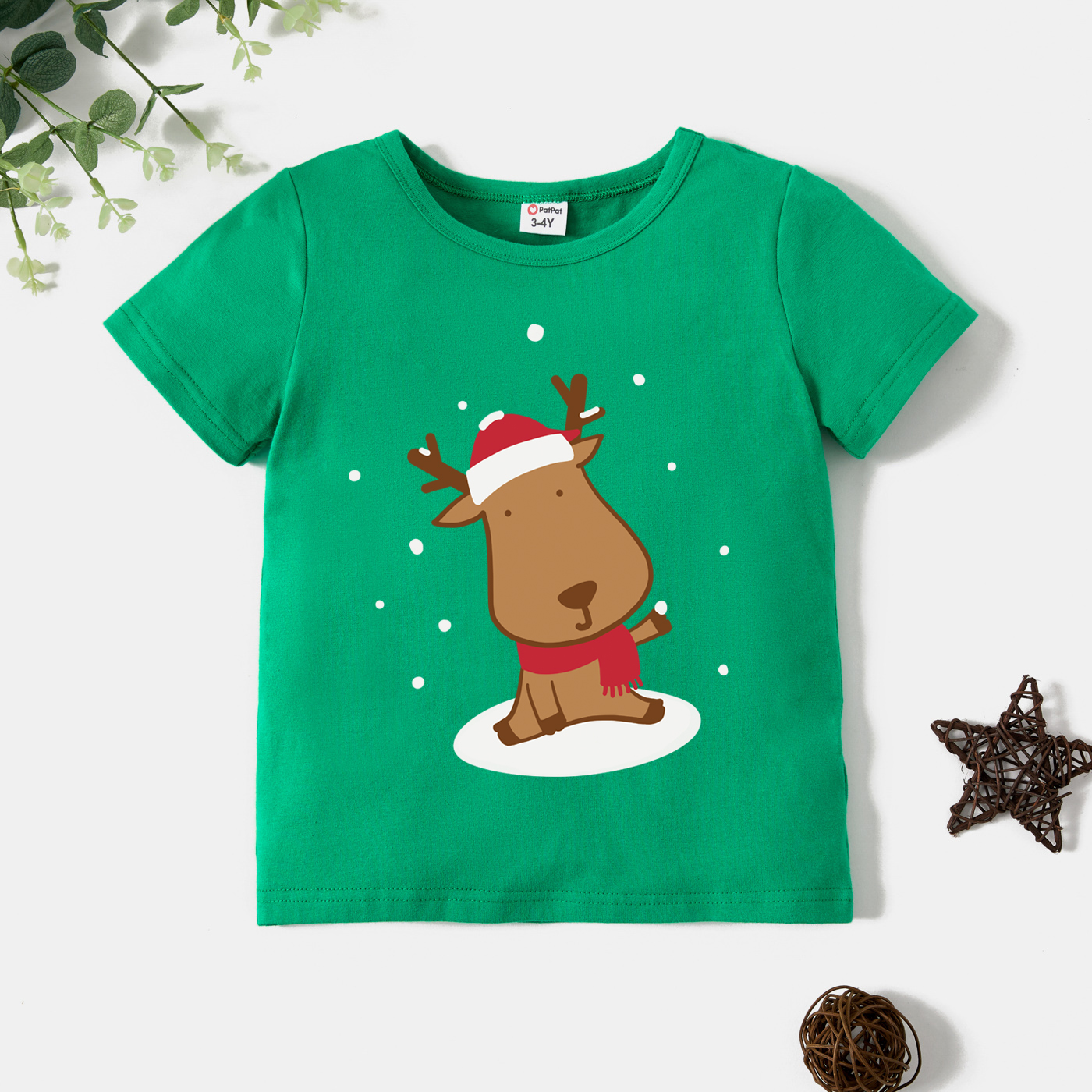 

Christmas Toddler Graphic Elk and Snowy Print Short-sleeve Tee