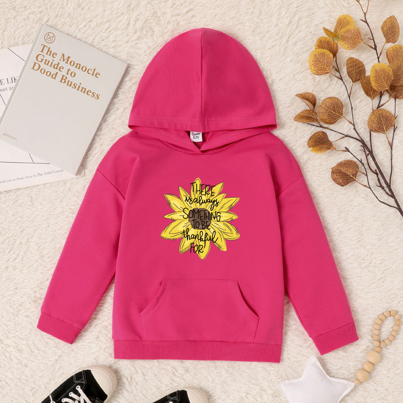 

Kids Girl Graphic Letter & Floral Print Long-sleeve Hooded Pullover