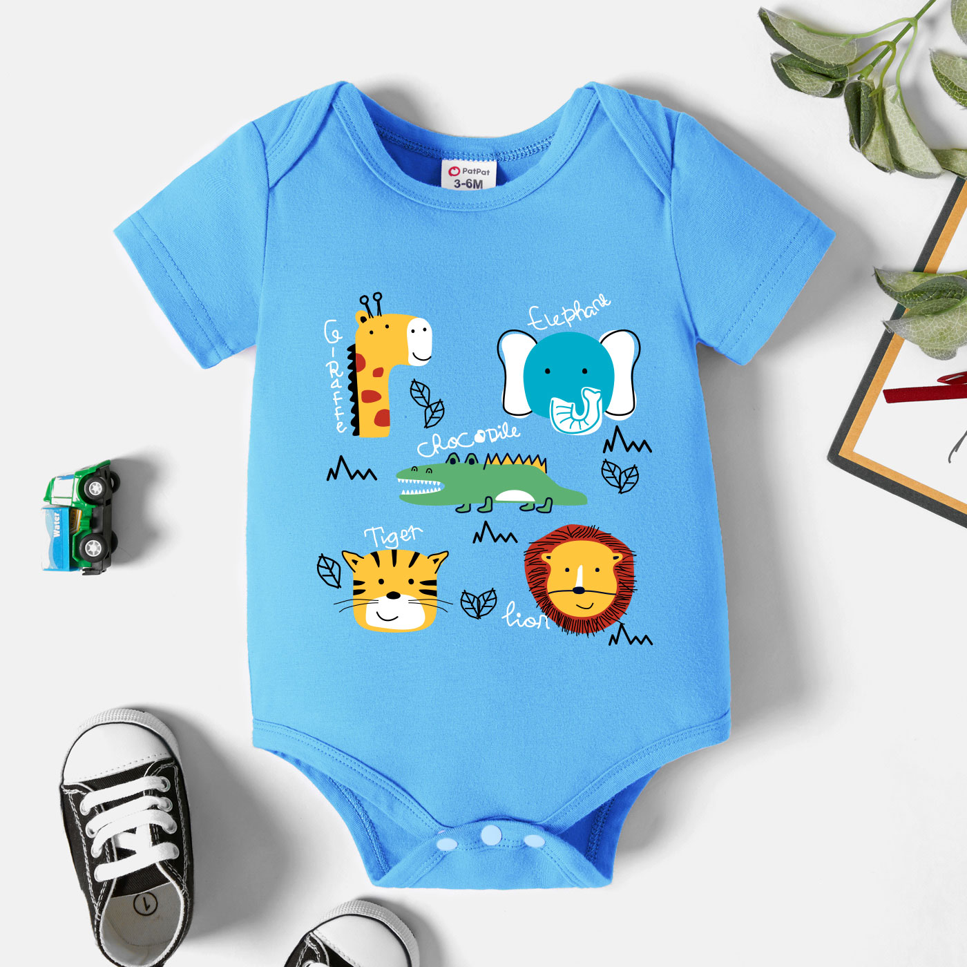 

Baby Boy Graphic Animal Print Short-sleeve Romper