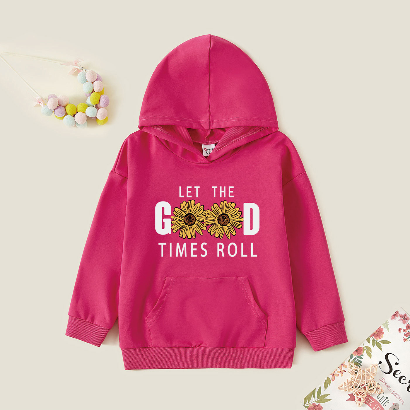 

Kid Girl Graphic Floral and Letter Print Long-sleeve Hooded Pullover