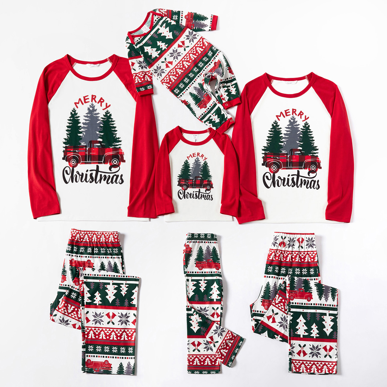 

Christmas Tree Car and Letter Print Family Matching Red Raglan Long-sleeve Pajamas Sets (Flame Resistant)