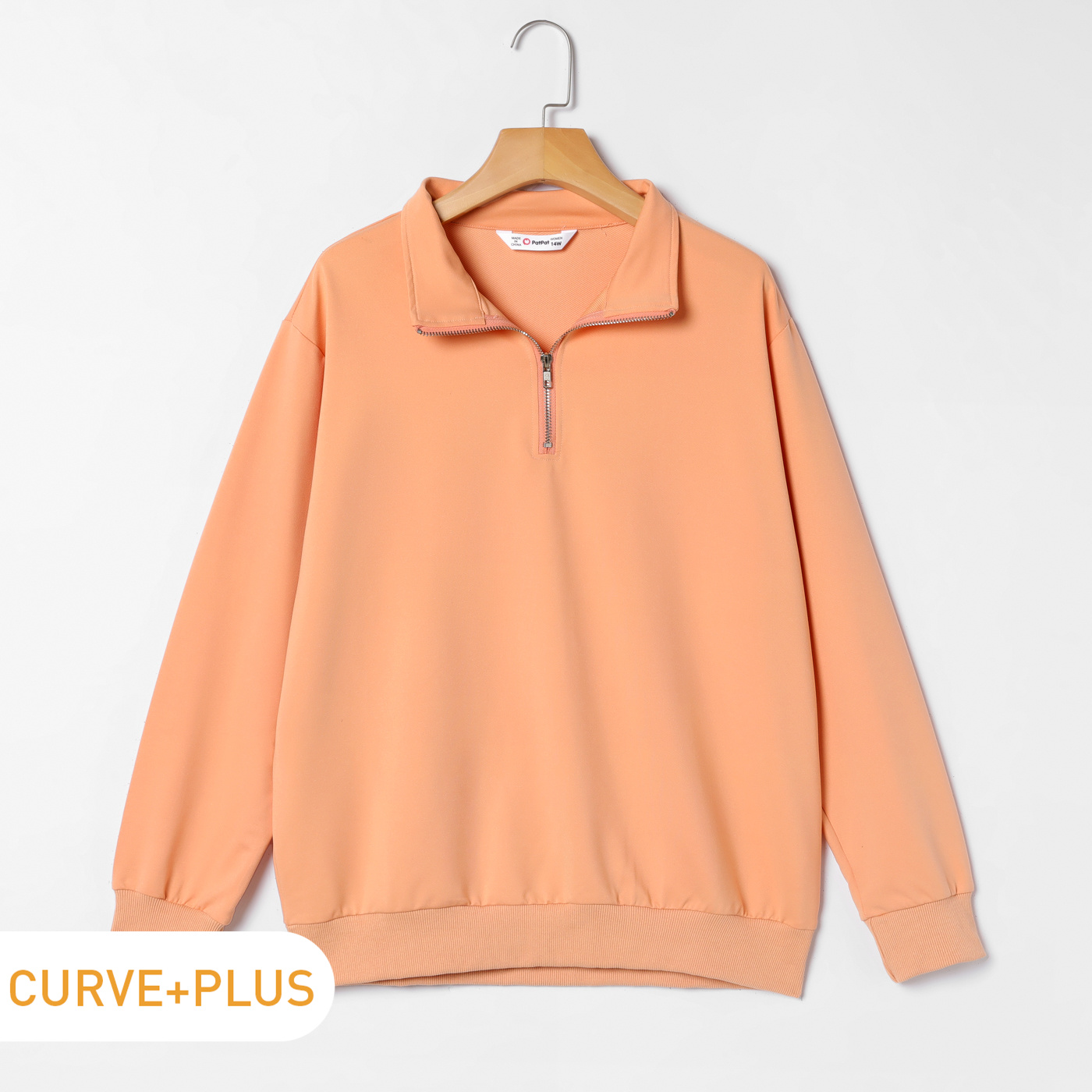

Women Plus Size Basics Zipper Stand Collar Sweatshirt