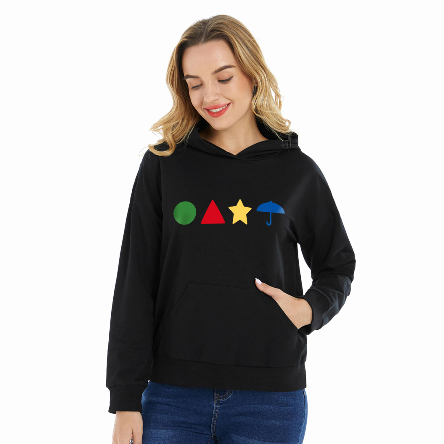 

Women Graphic Geometry Print Long-sleeve Hooded Pullover