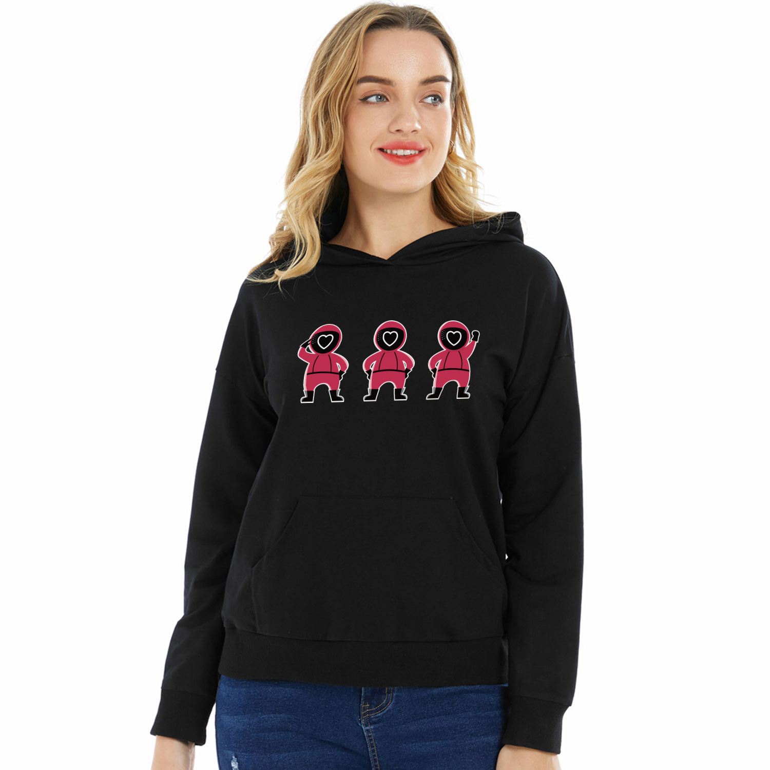 

Women Graphic Figure and Heart Print Long-sleeve Hooded Pullover