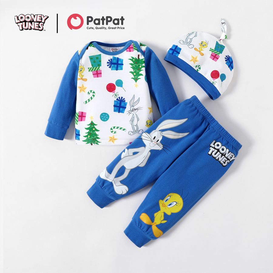 

Looney Tunes 3-piece Baby Boy Cotton Christmas Gift and Tree Top and Pants Set with Hat