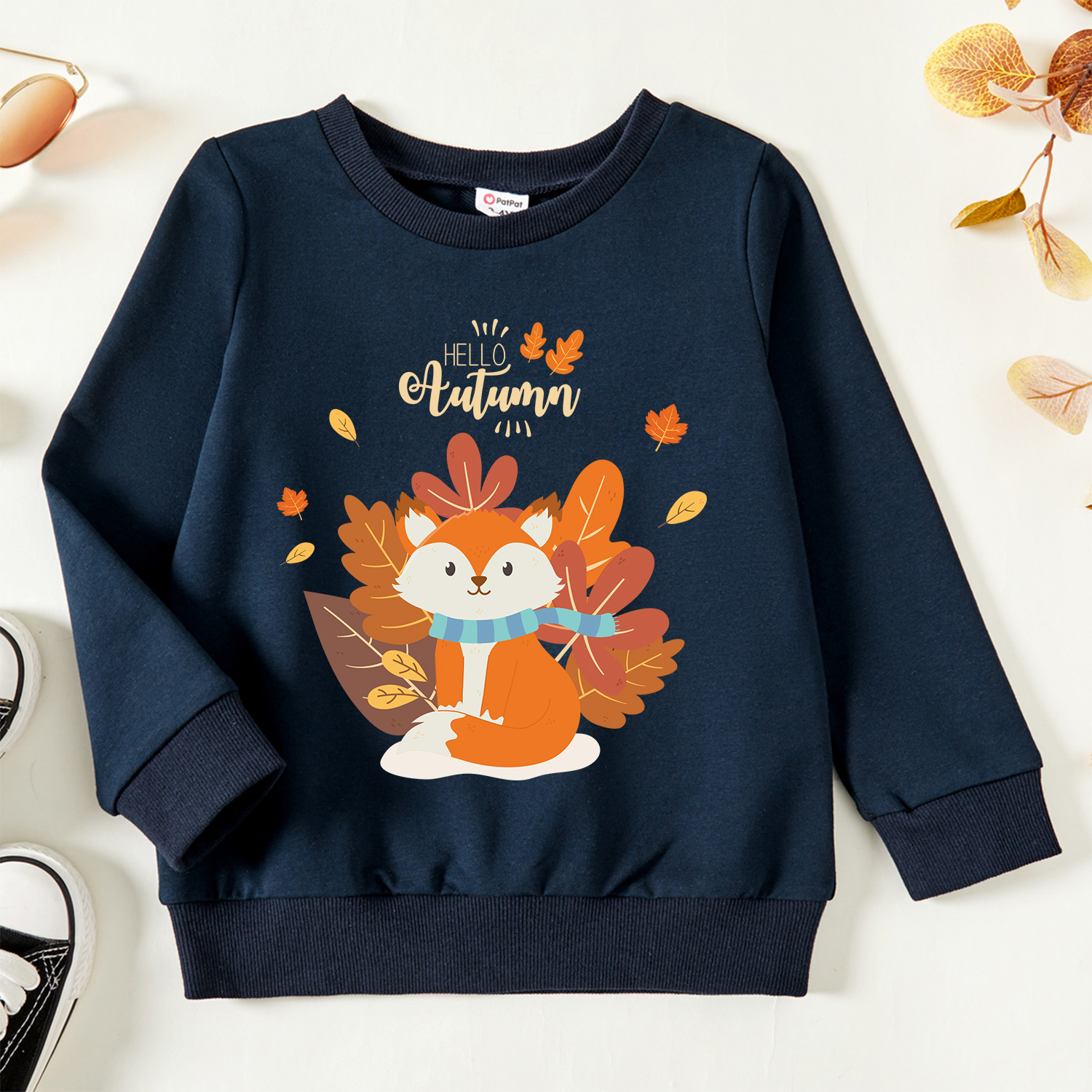 

Toddler Graphic Fox and Letter and Leaf Print Long-sleeve Pullover