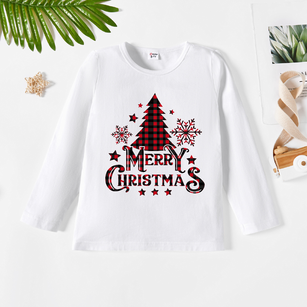 

Christmas Kid Graphic Letter and Christmas Tree and Stars Print Long-sleeve Tee