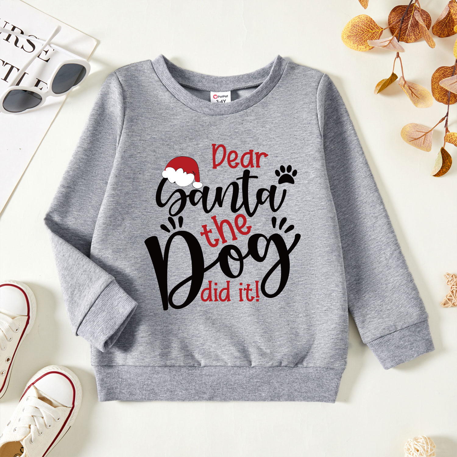 

Christmas Toddler Graphic Christmas Hat and Letter Print Long-sleeve Pullover