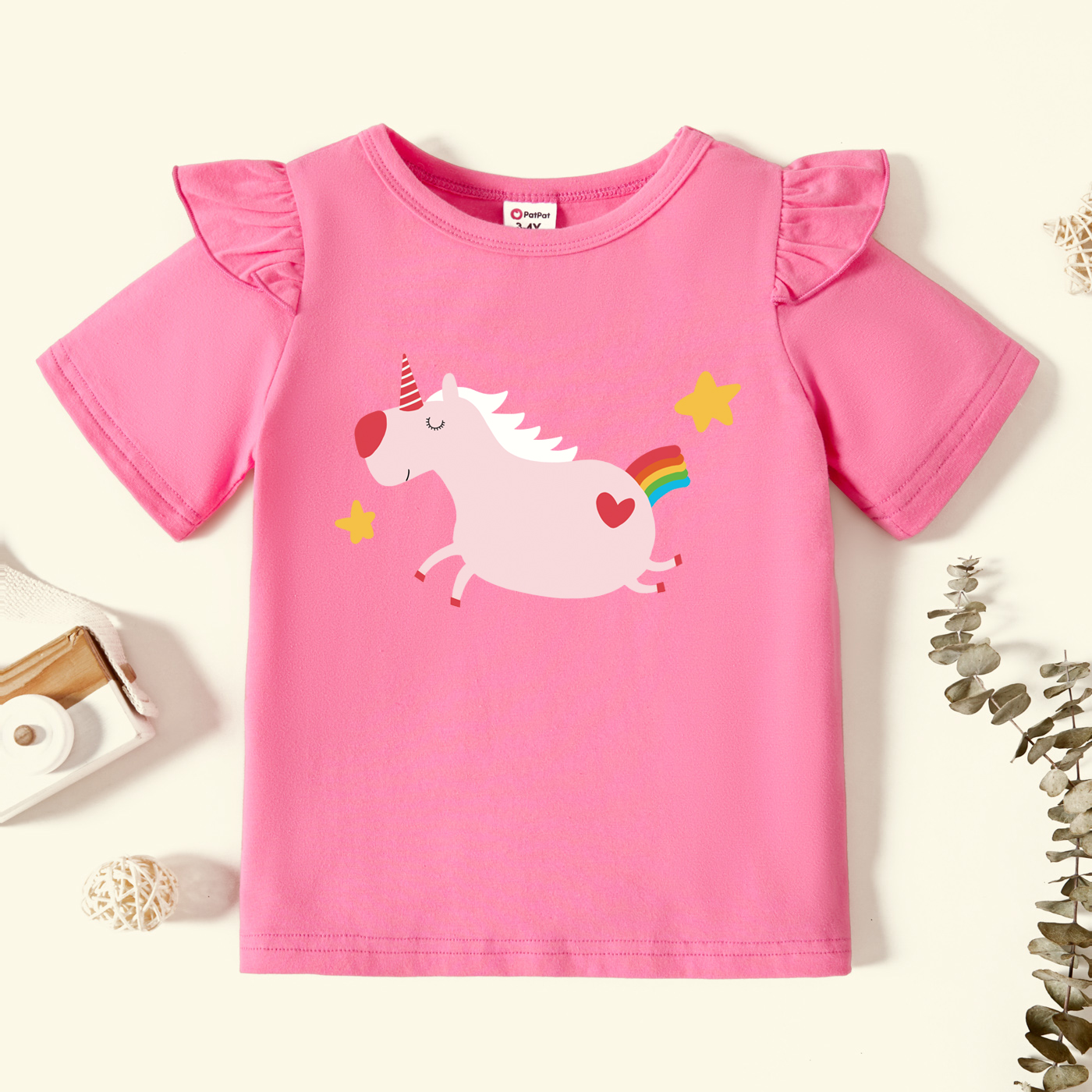 

Toddler Girl Graphic Unicorn Print Short-sleeve Ruffled Tee