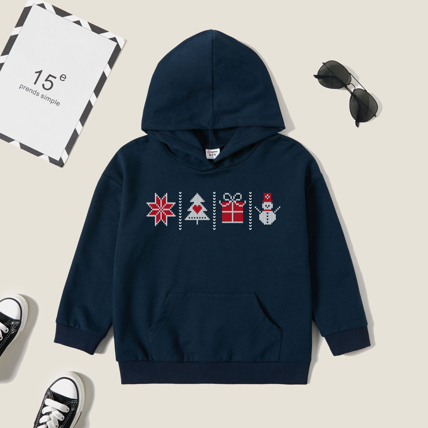 

Christmas Kids Girl Graphic Heart & Gift Print Long-sleeve Hooded Pullover
