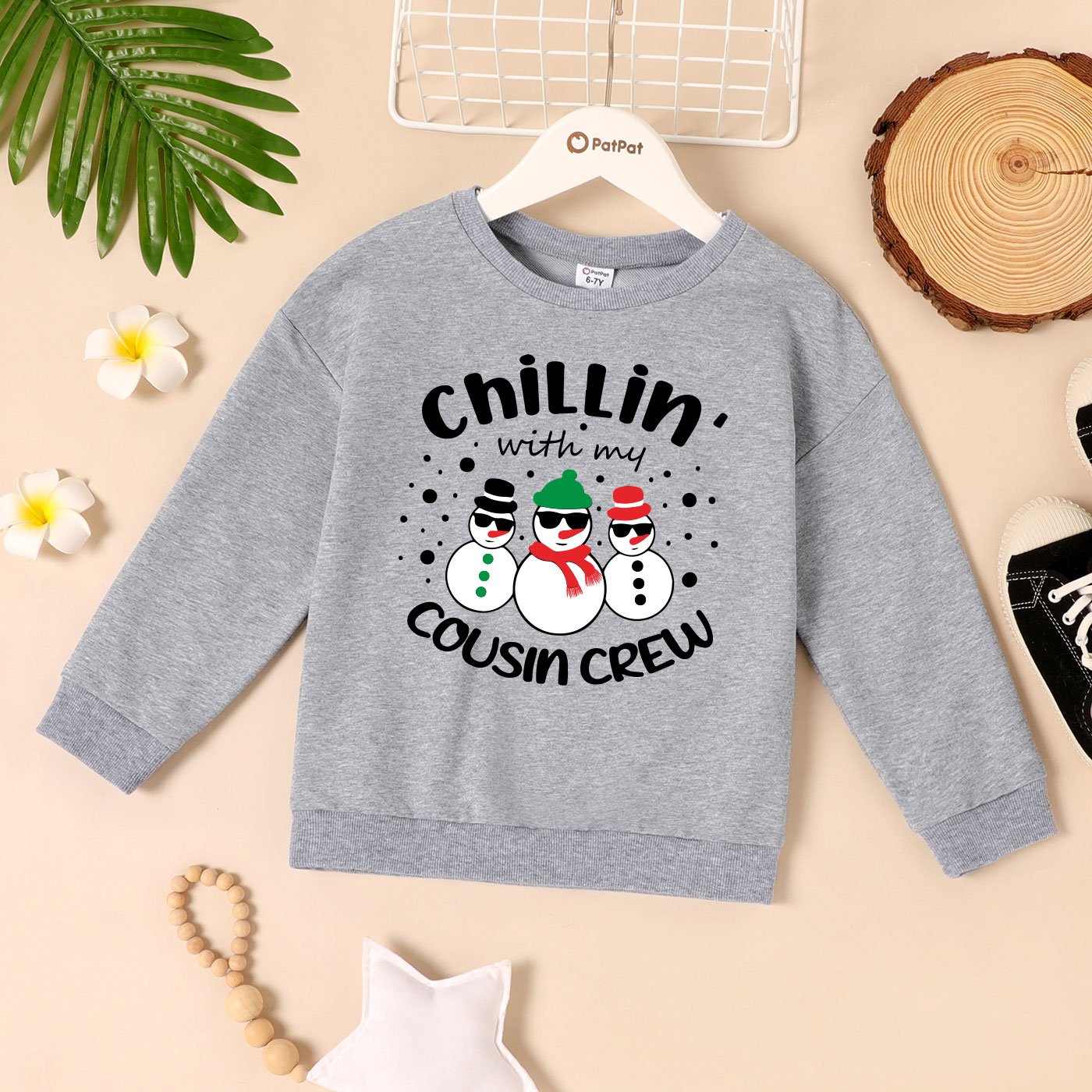 

Christmas Kid Graphic Snowman and Letter Print Long-sleeve Pullover