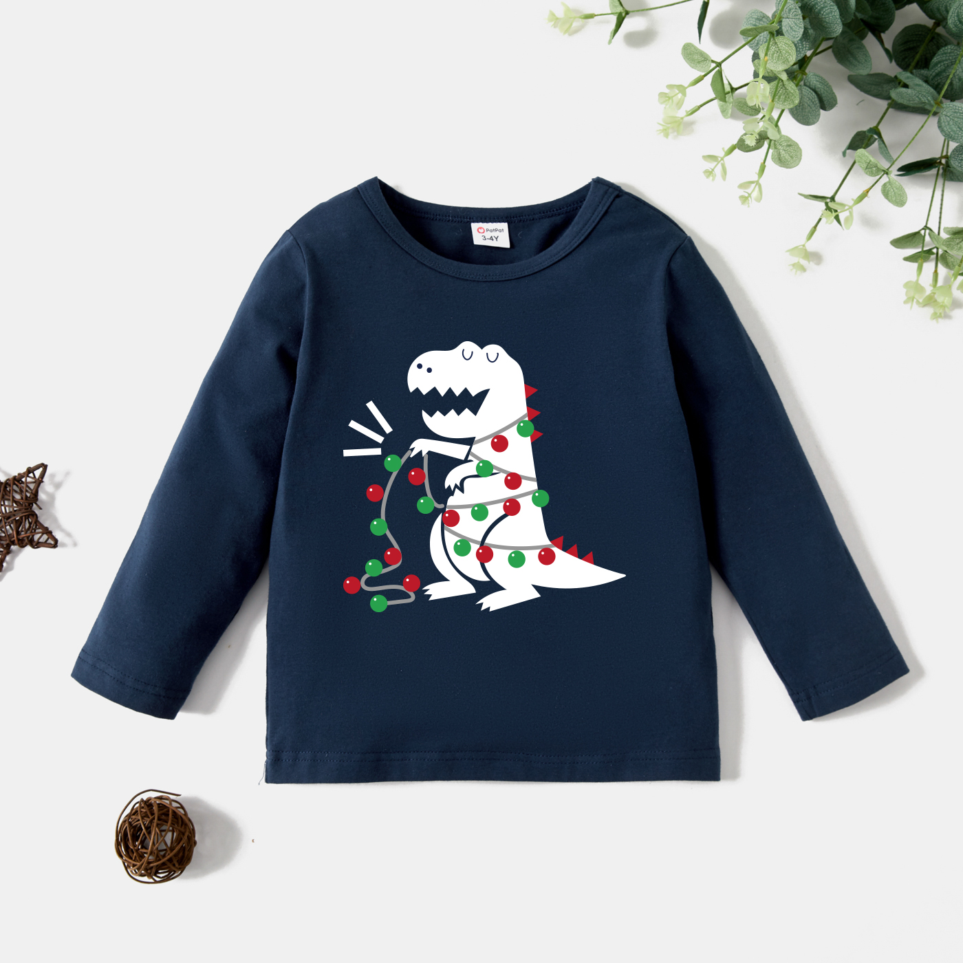 

Christmas Toddler Boy Graphic Dinosaur Print Long-sleeve Tee
