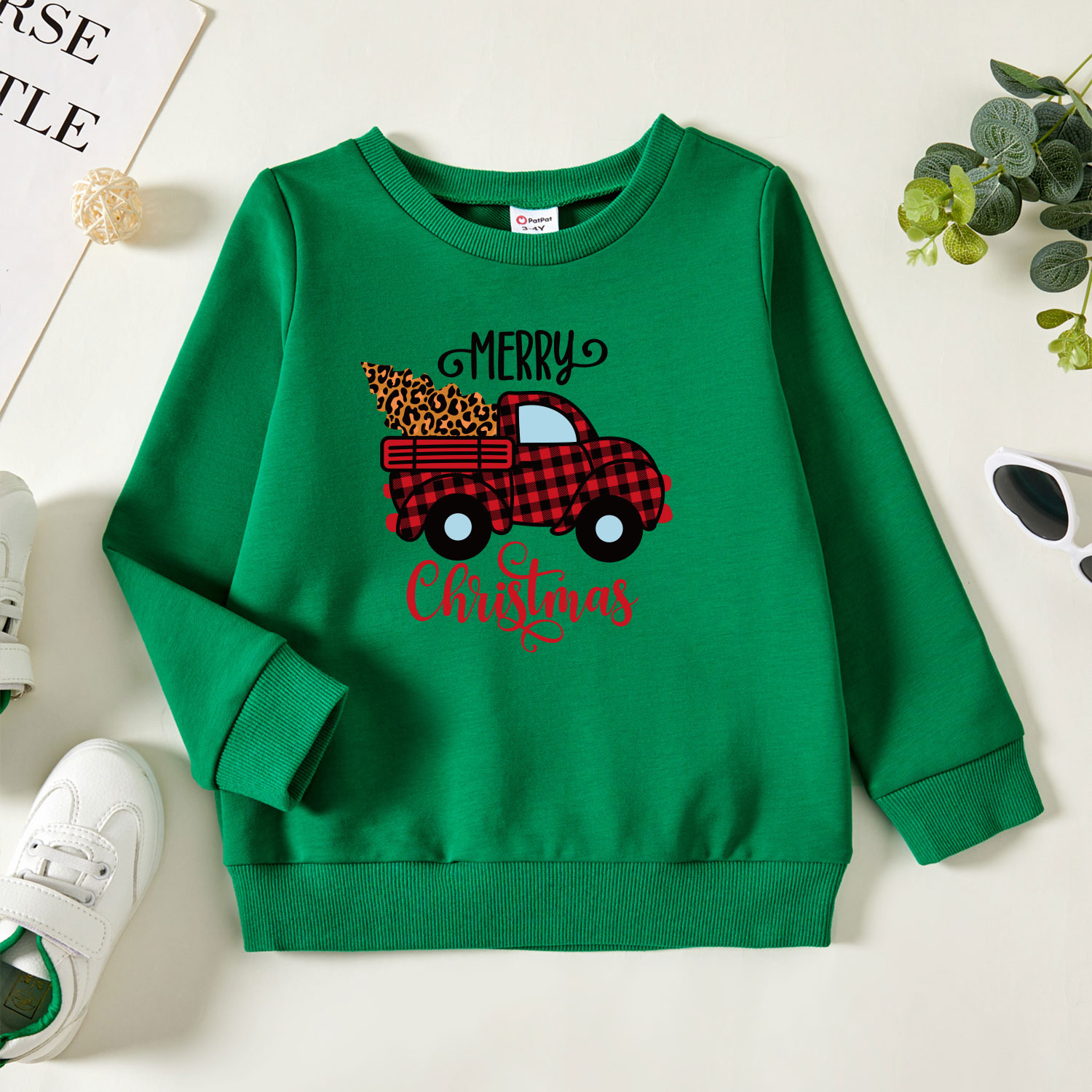 

Christmas Toddler Graphic Letter and Truck and Christmas Tree Print Long-sleeve Pullover