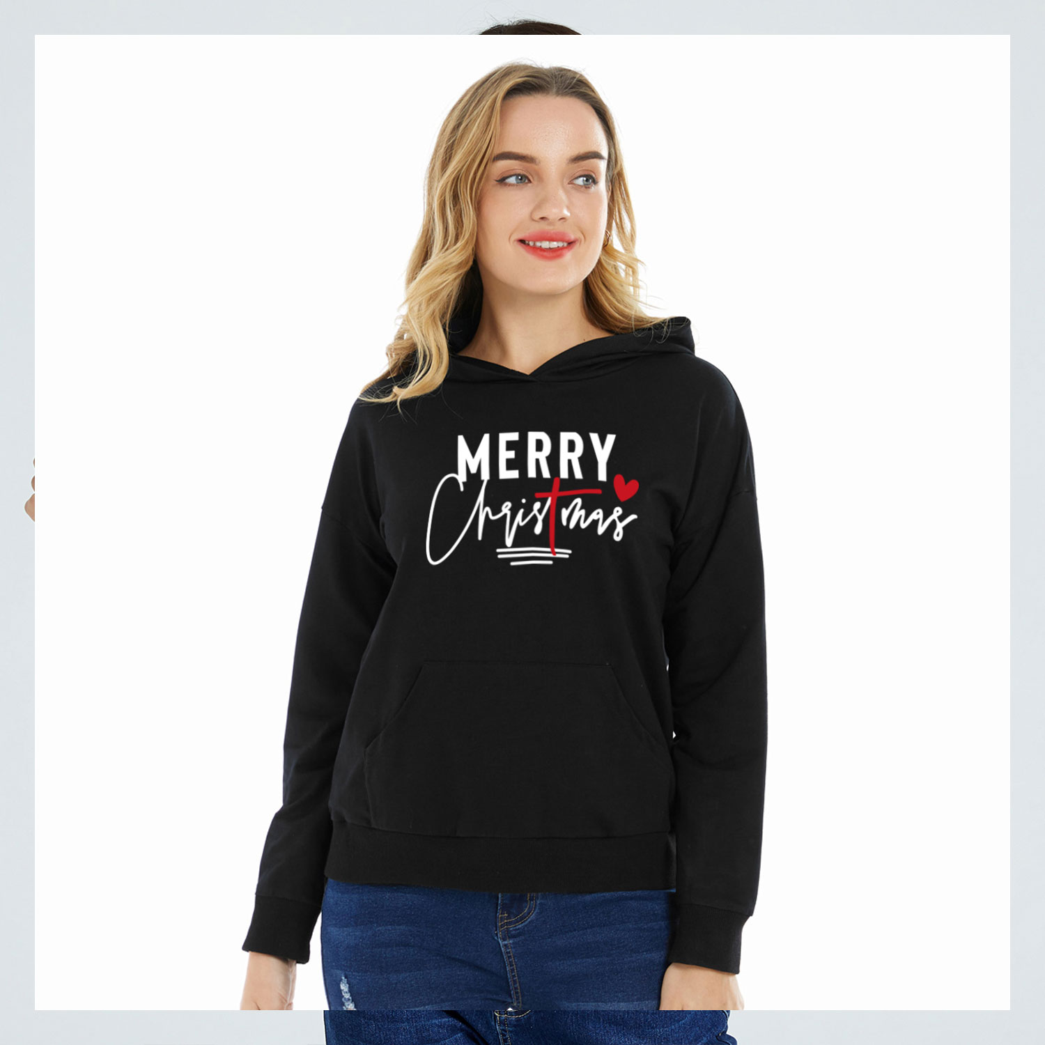 

Christmas Women Graphic Letter and Heart Print Long-sleeve Hooded Pullover