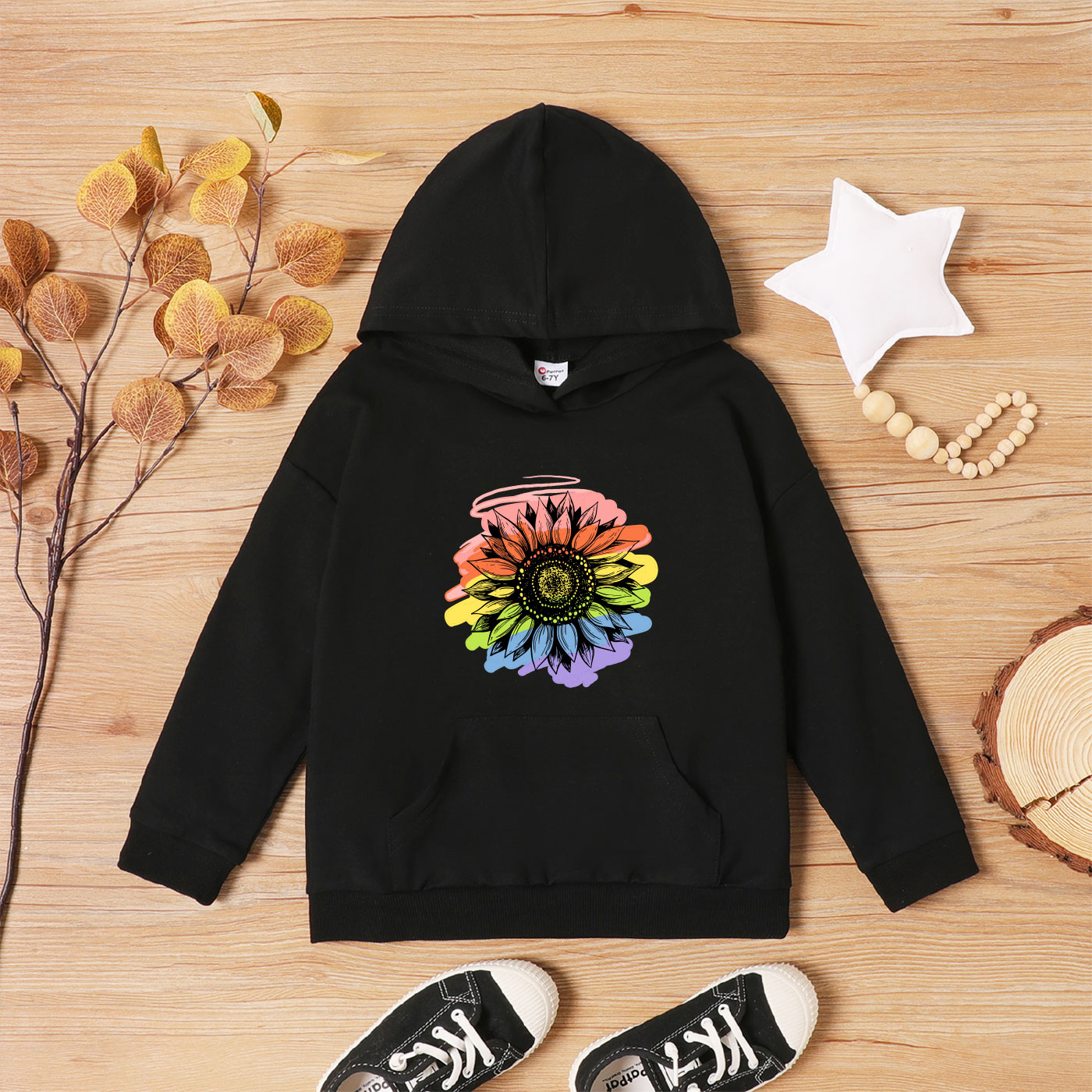 

Kid Graphic Sunflower Print Long-sleeve Hooded Pullover