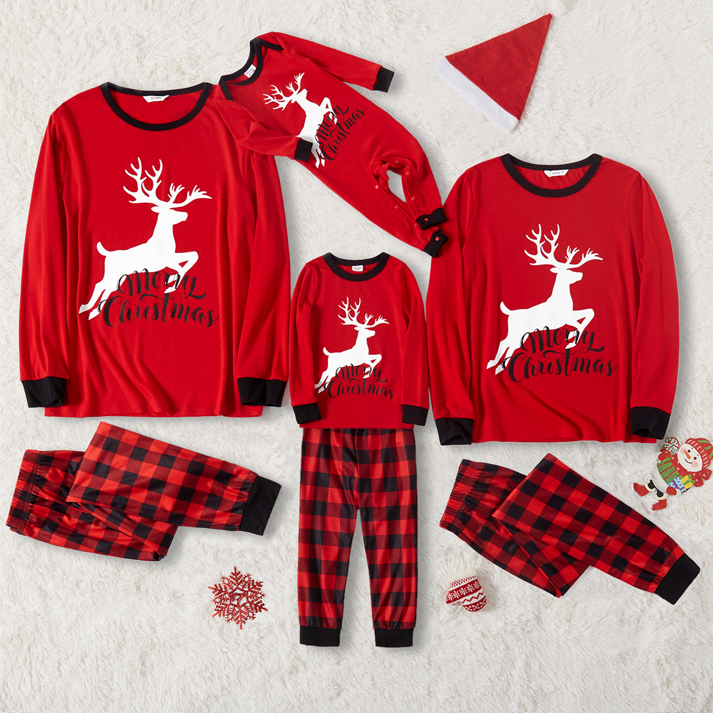 

Christmas Reindeer and Letter Print Red Family Matching Long-sleeve Snug Fit Pajamas Sets