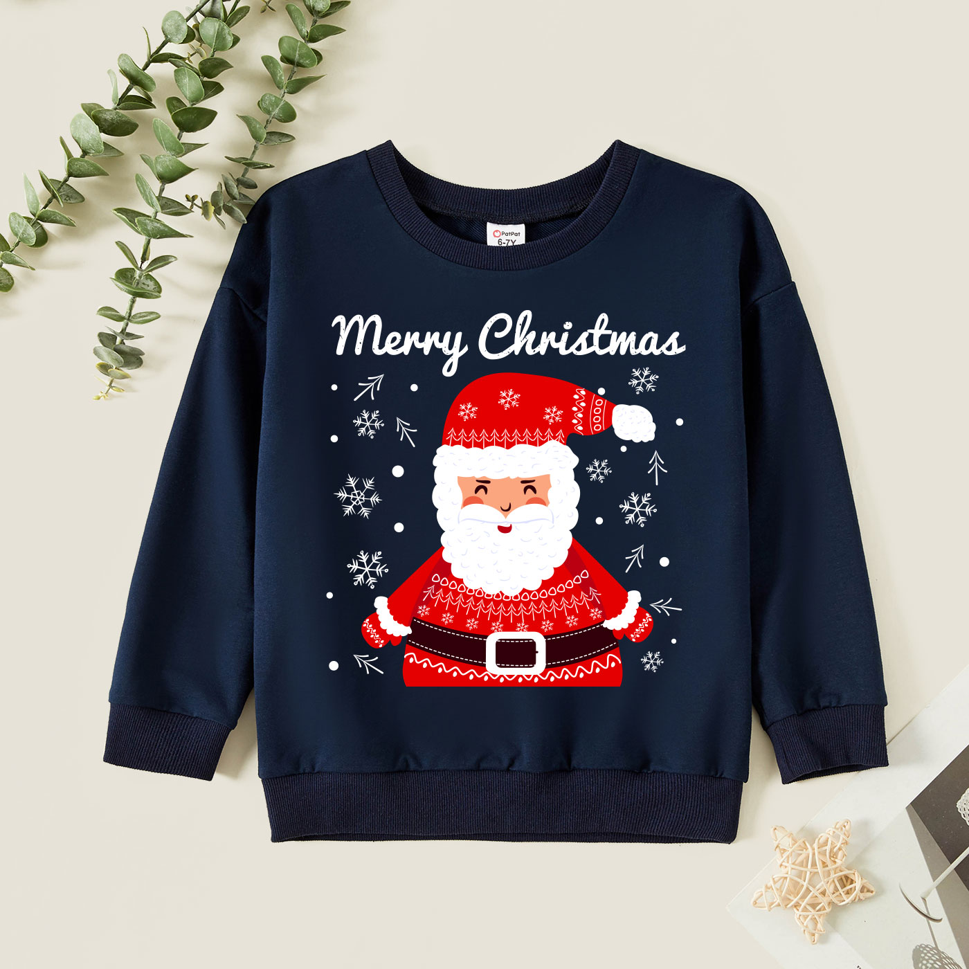 

Christmas Kid Graphic Santa and Letter and Snowflake Print Long-sleeve Pullover