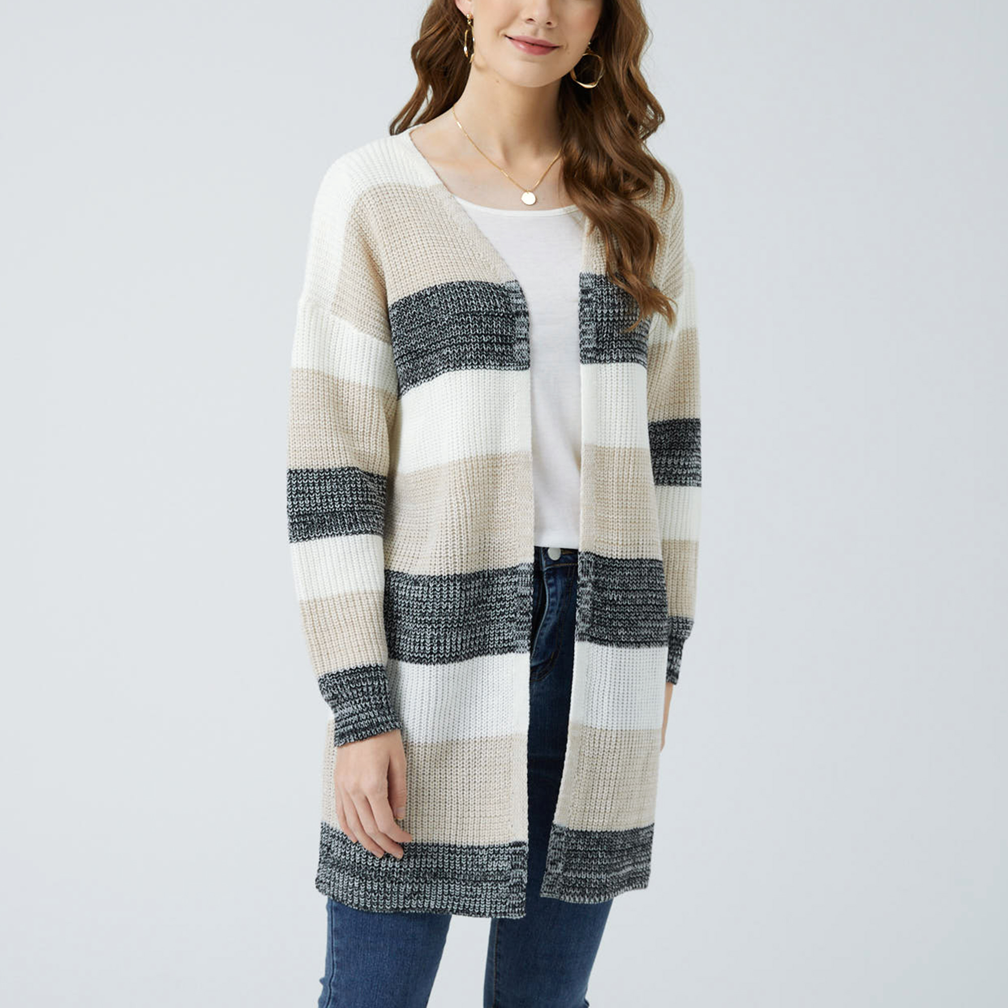 

Color Block Long-sleeve Knit Cardigan