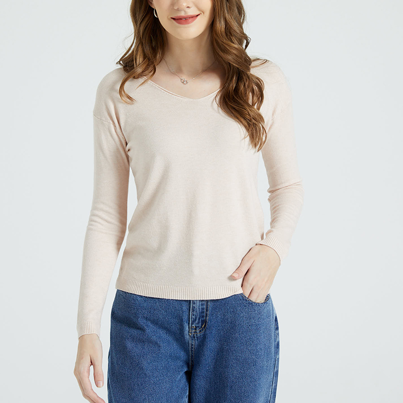 

Solid Color V-neck Long-sleeve Sweaters