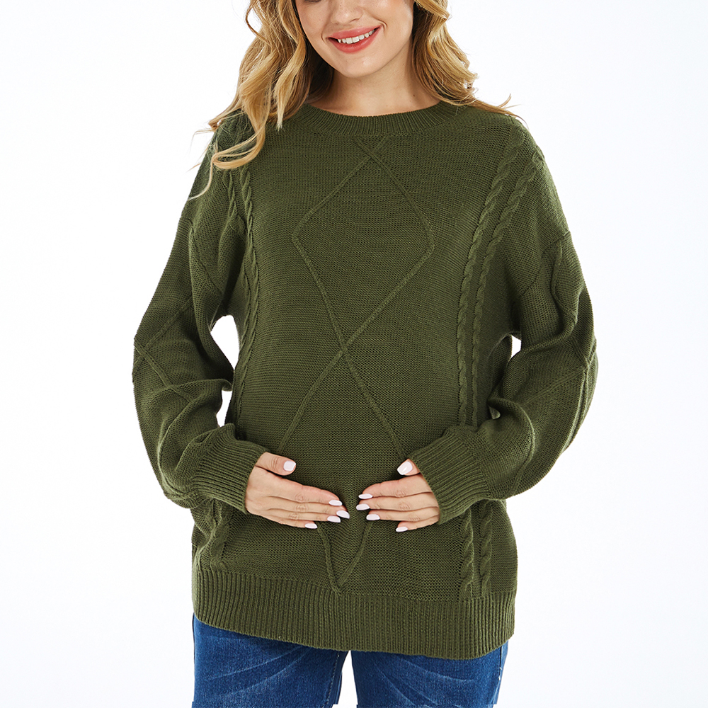 

Maternity Green Long-sleeve Diamond Knit Sweater