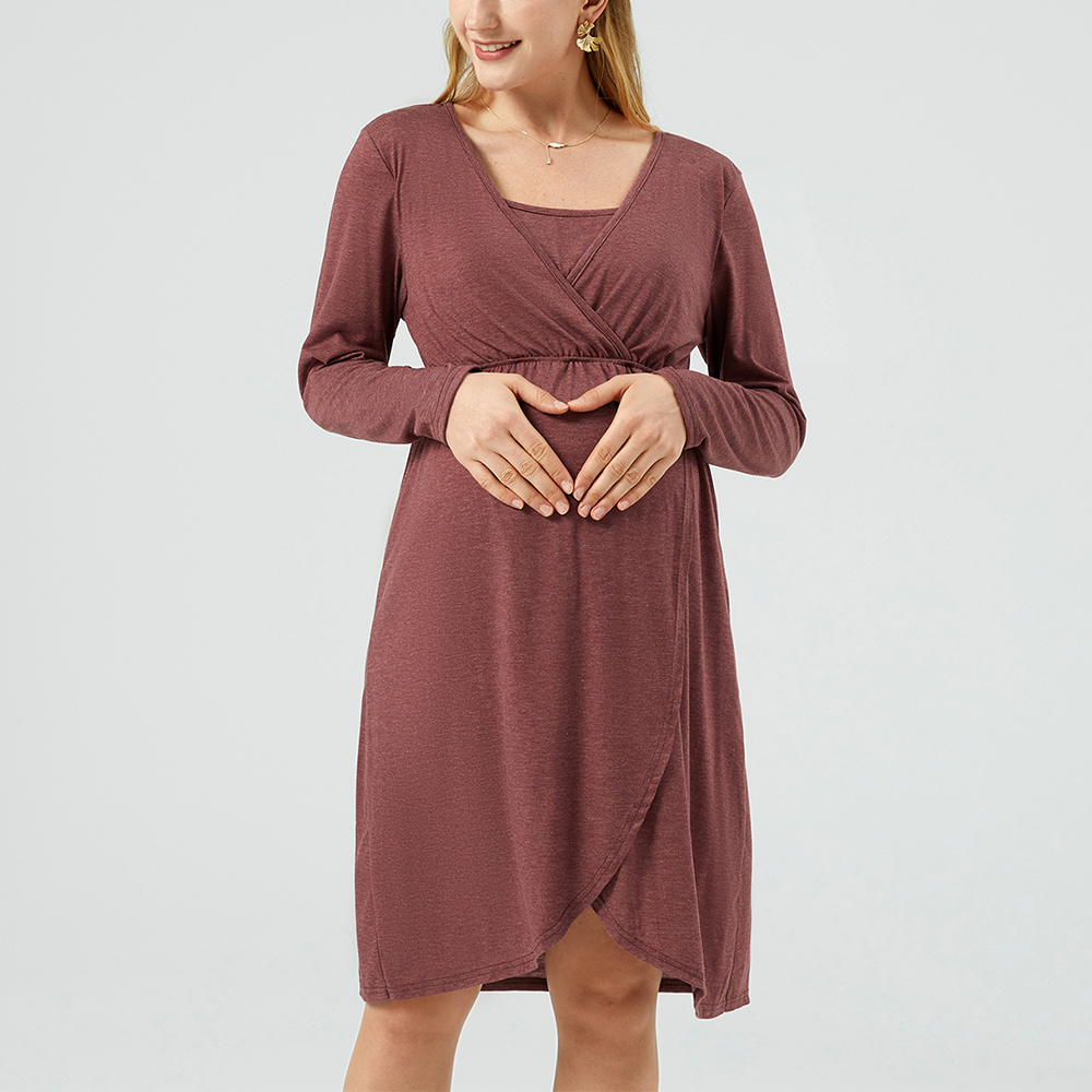 

Nursing Pure Color Long-sleeve Wrap Dress