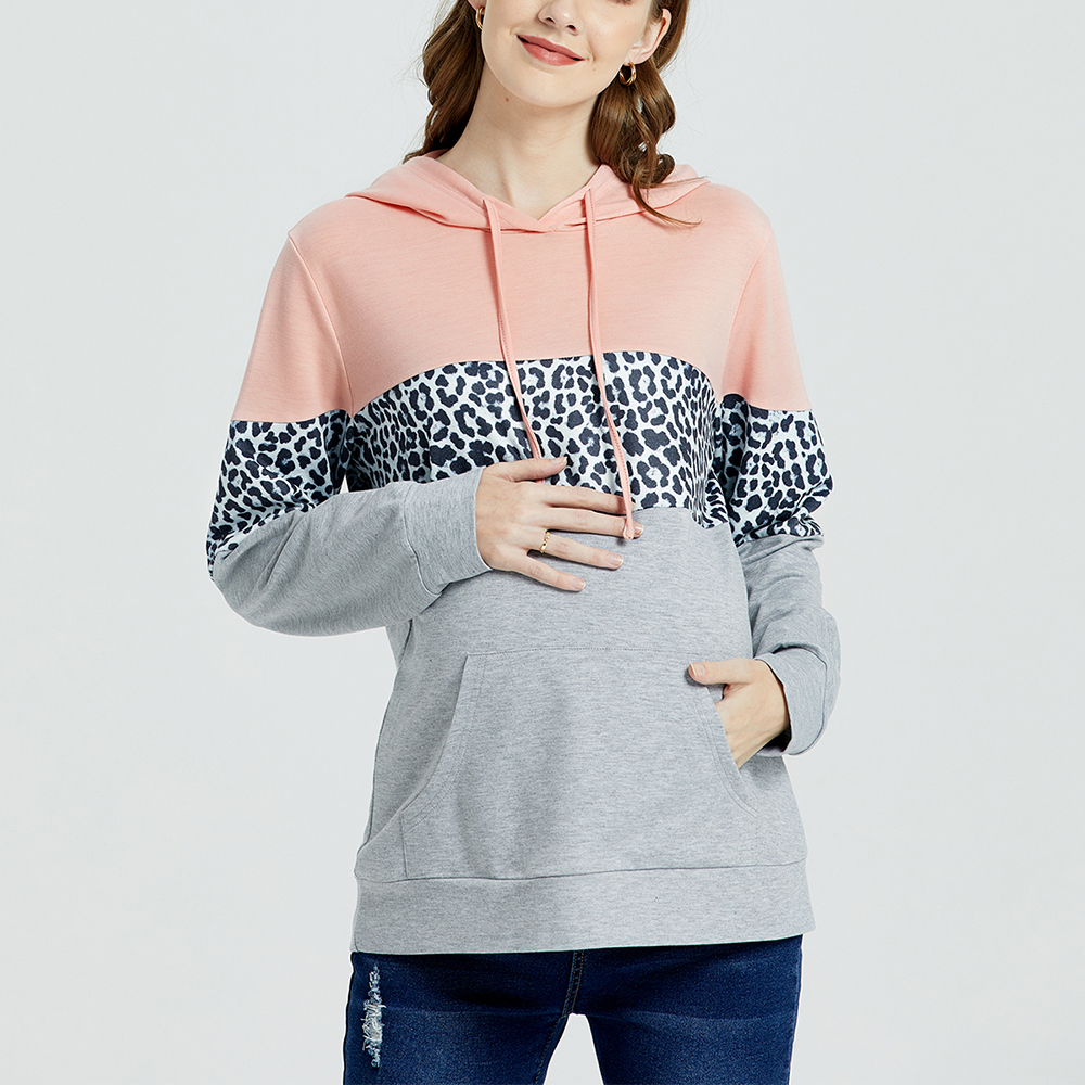 

Maternity Contrast Leopard Long-sleeve Drawstring Hoodie