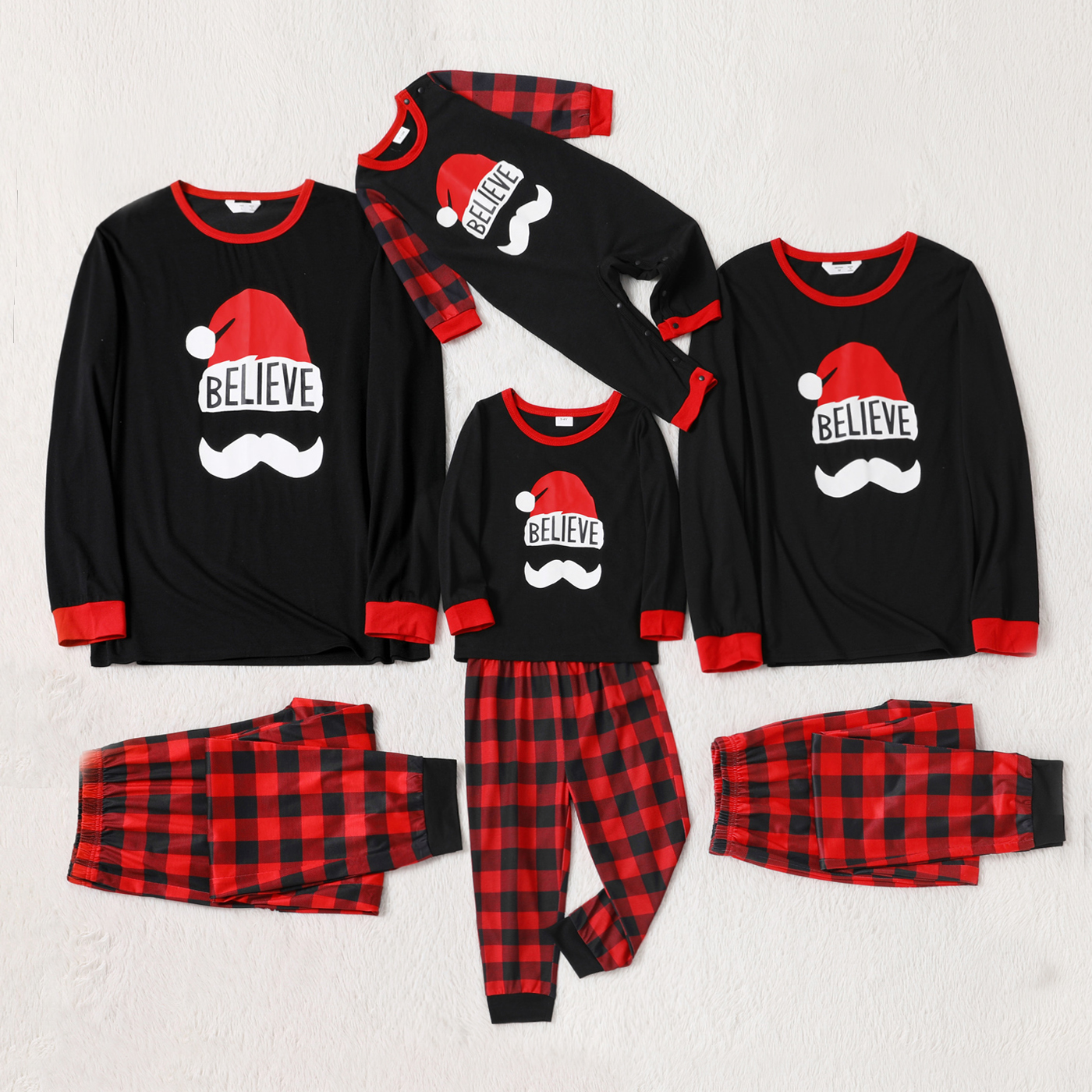 

Christmas Letter Print Long-sleeve Plaid Family Matching Pajamas Sets(Flame Resistant)