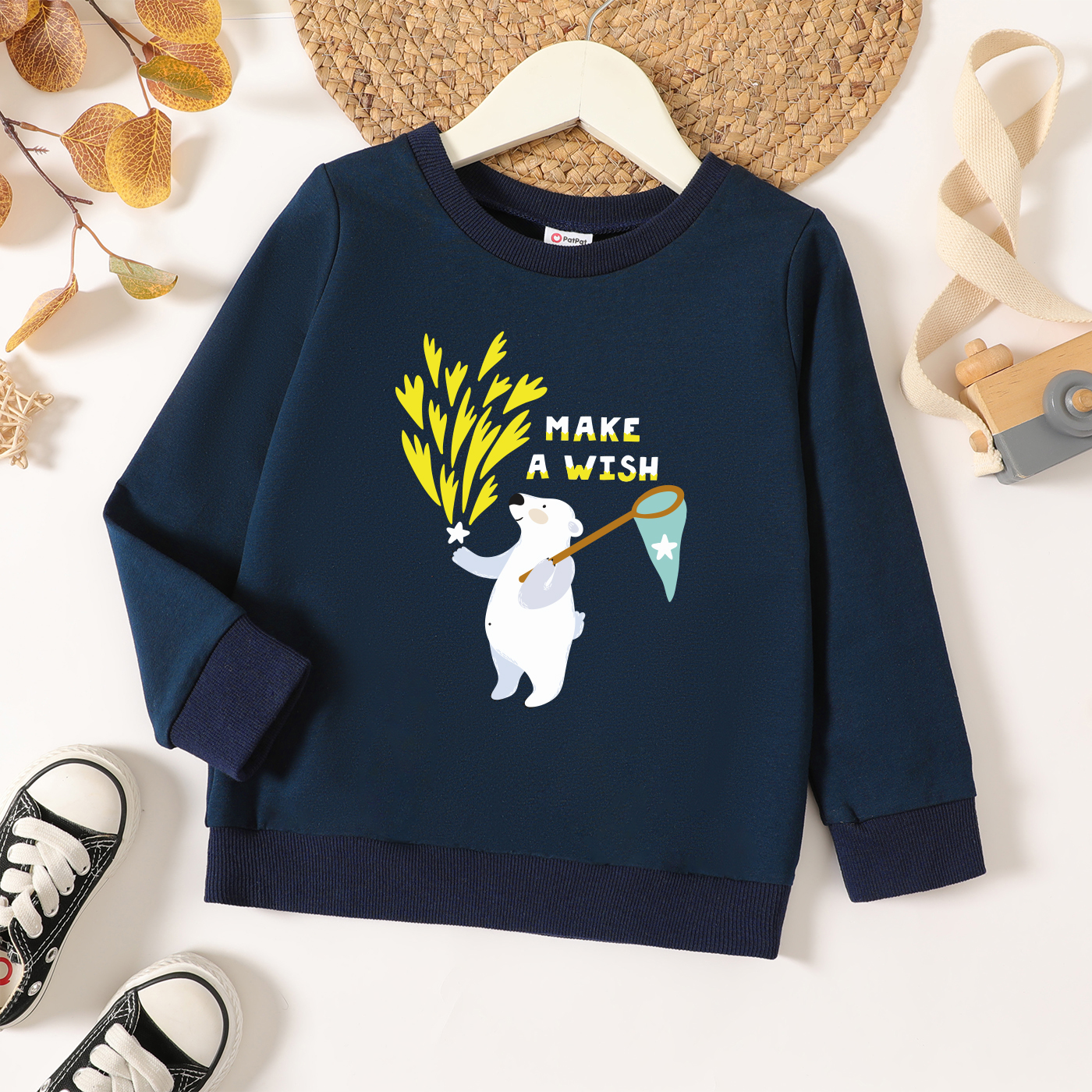 

Toddler Graphic Bear and Stars and Letter Print Long-sleeve Pullover