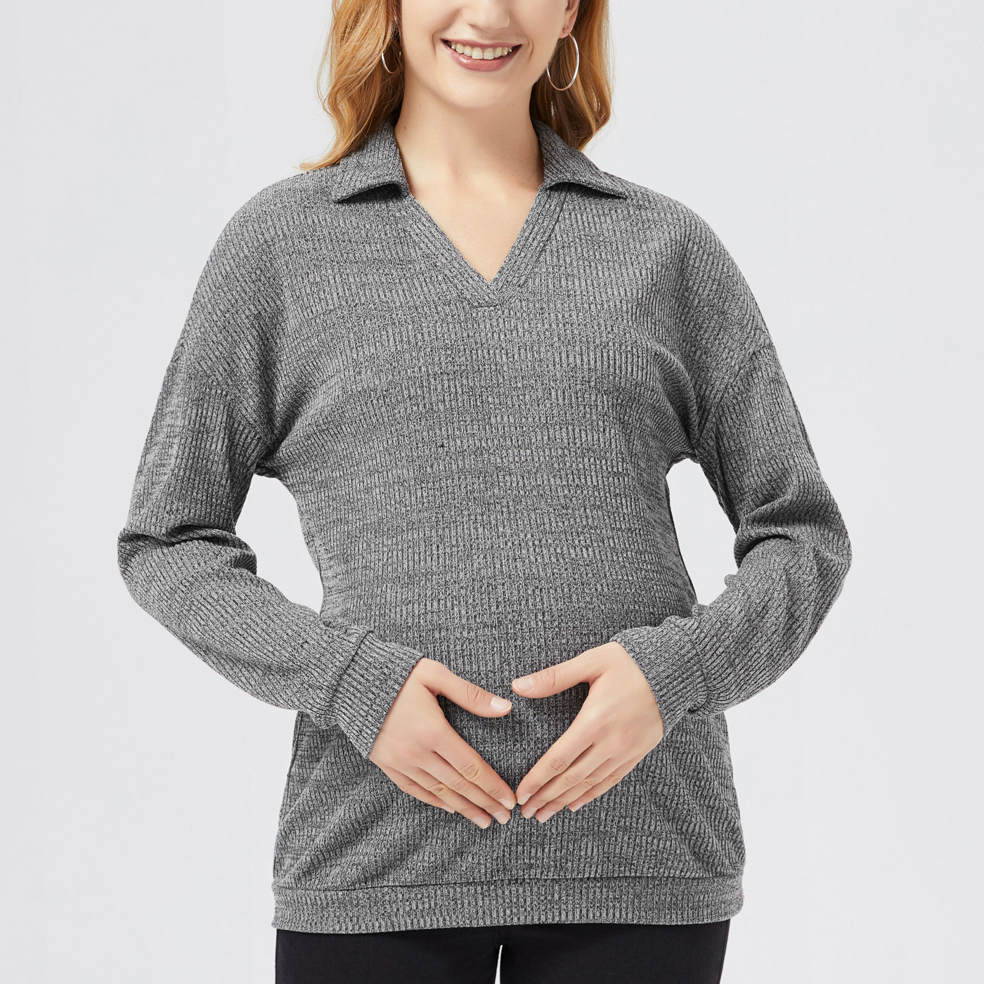 

Maternity Grey Textural Long-sleeve Sweatshirt