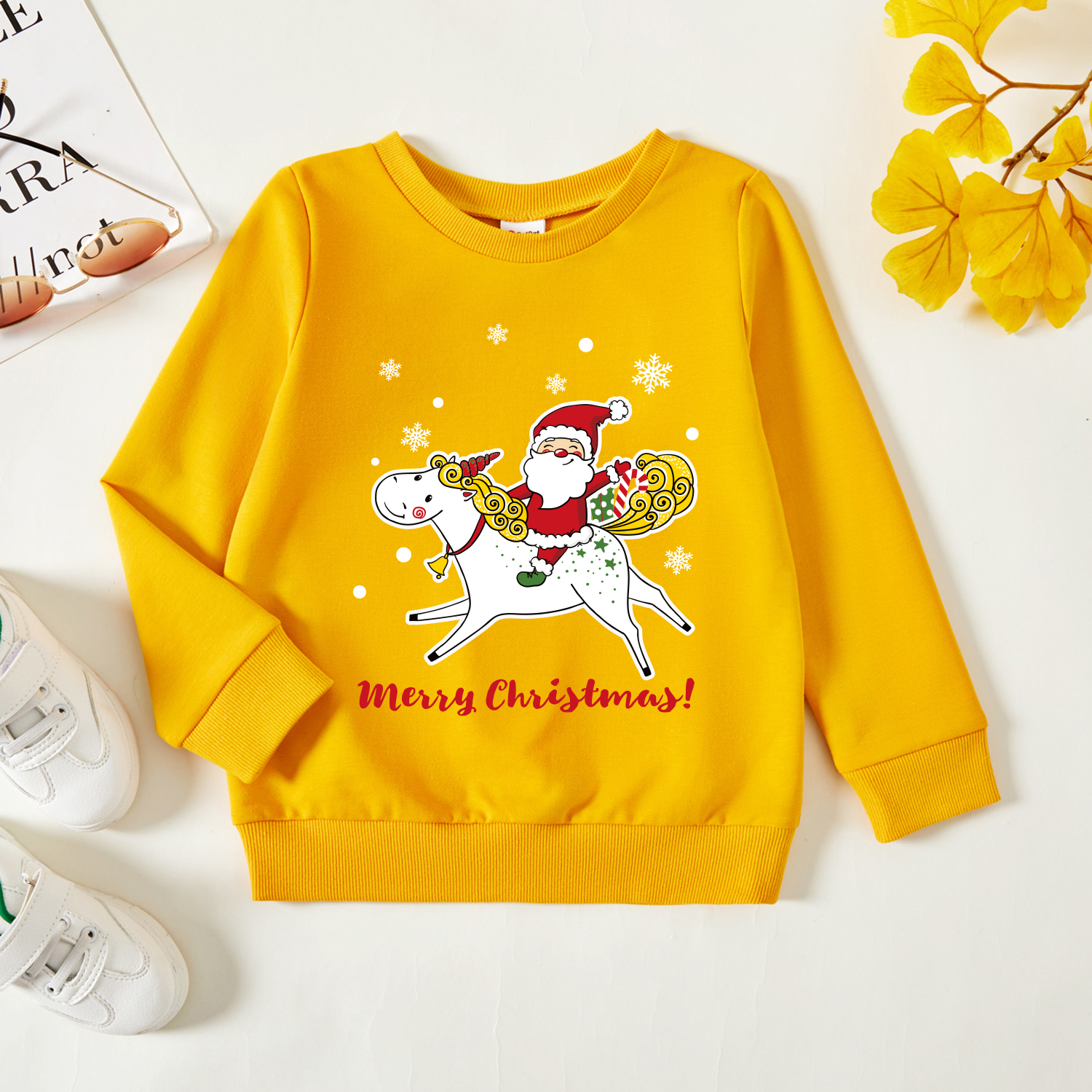 

Christmas Toddler Graphic Unicorn and Santa and Letter Print Long-sleeve Pullover