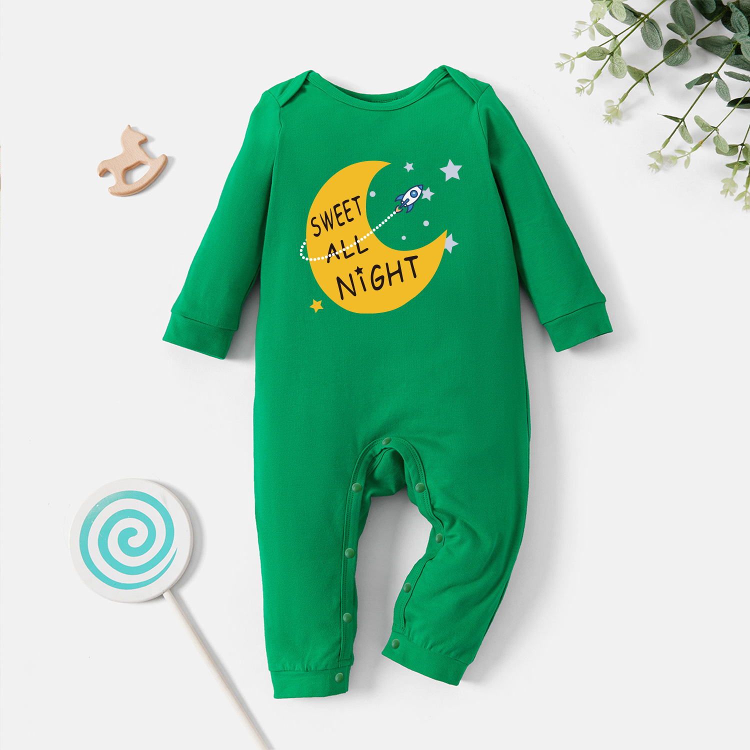 

Baby Graphic Galaxy and Moon and Letter Print Long-sleeve Jumpsuit
