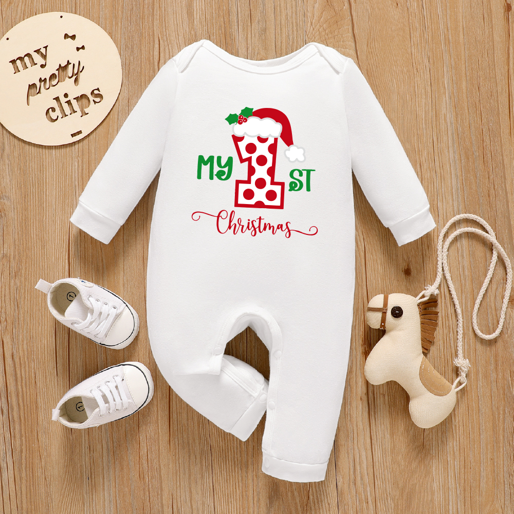 

Christmas Baby Print Graphic Letter and Figure Print Long-sleeve Jumpsuit