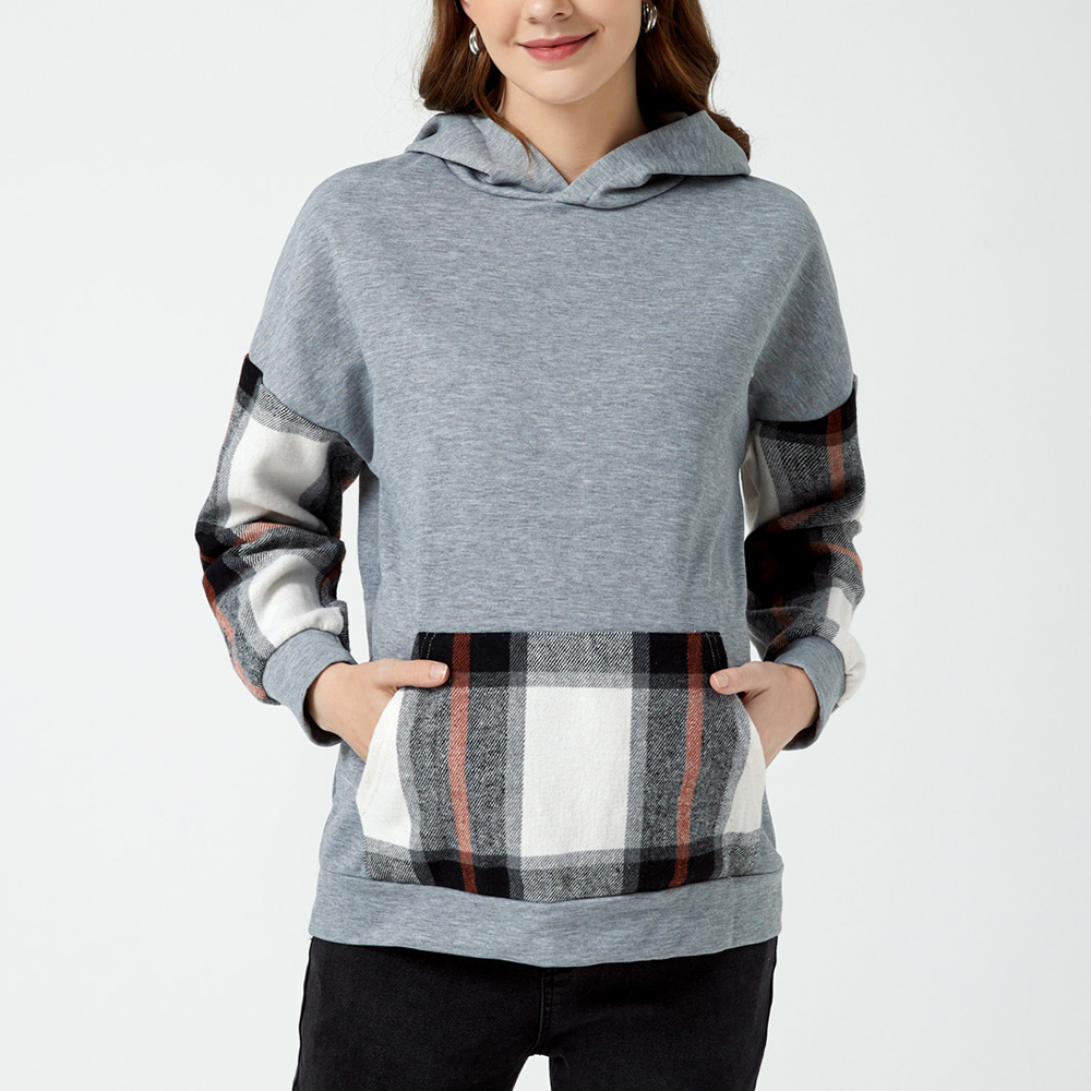 

Maternity Plaid Panel Long-sleeve Kangaroo Pocket Hooded Sweatshirt