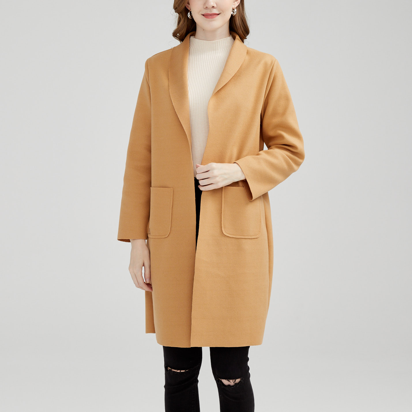 

Dual Patch Pocket Long-sleeve Cardigan Coat