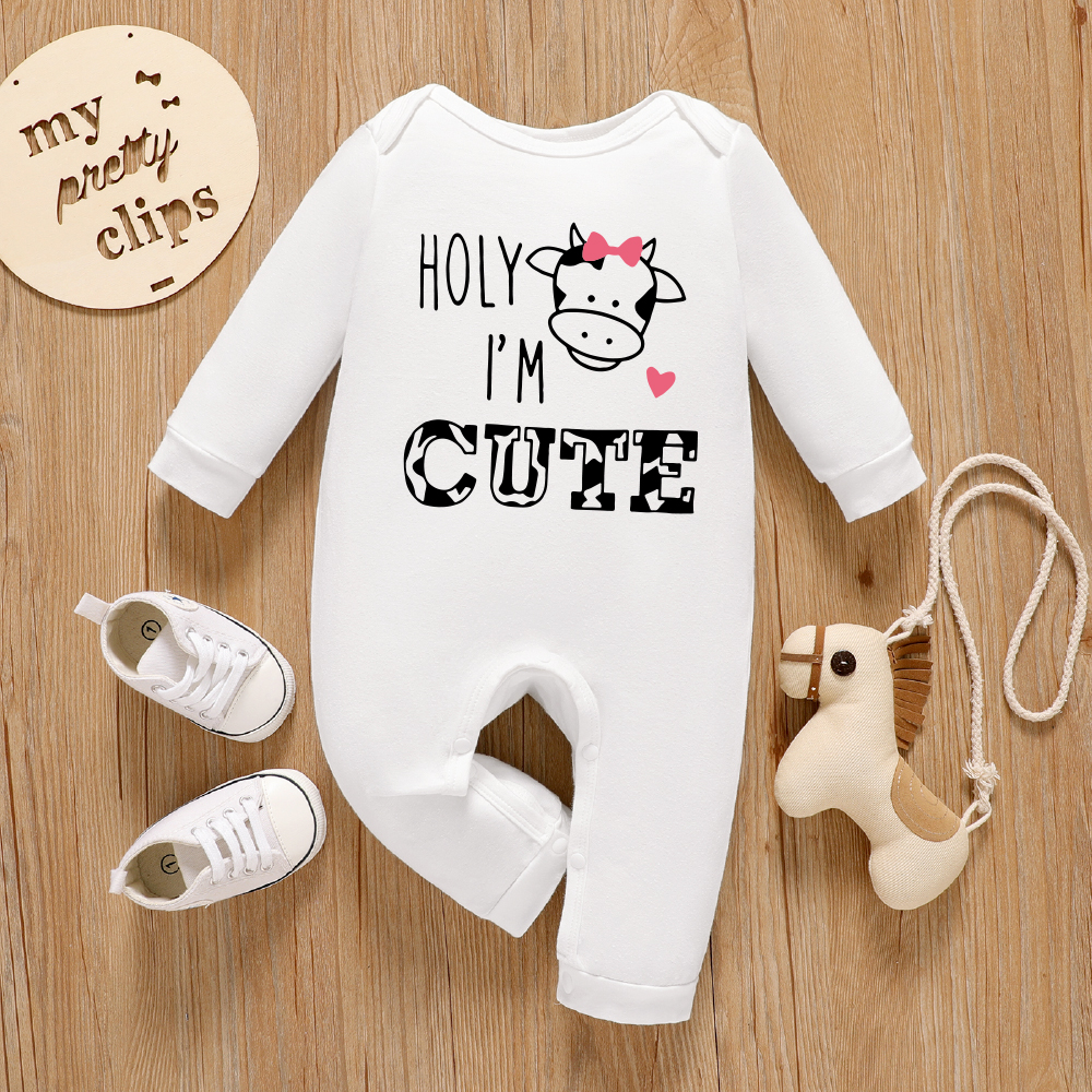 

Baby Graphic Cattle and Letter and Heart Print Long-sleeve Jumpsuit