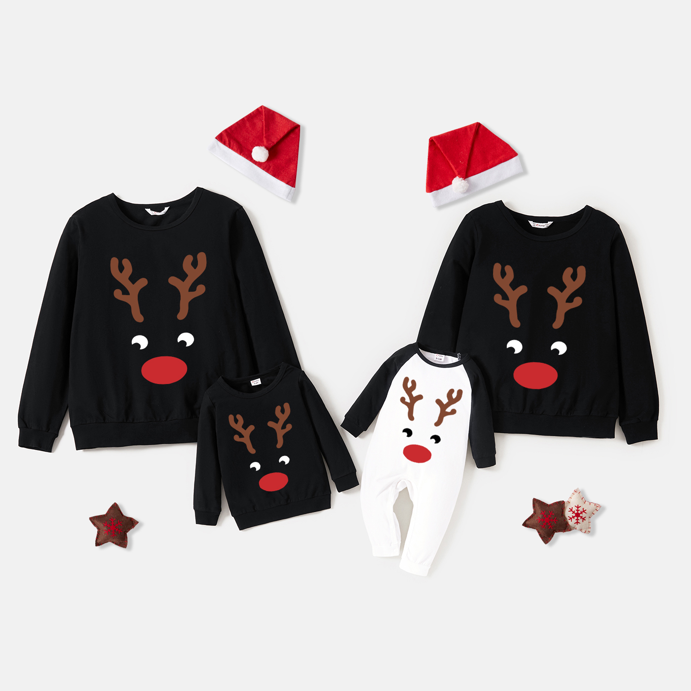 

Christmas Cartoon Deer Face Print 100% Cotton Family Matching Long-sleeve Sweatshirts