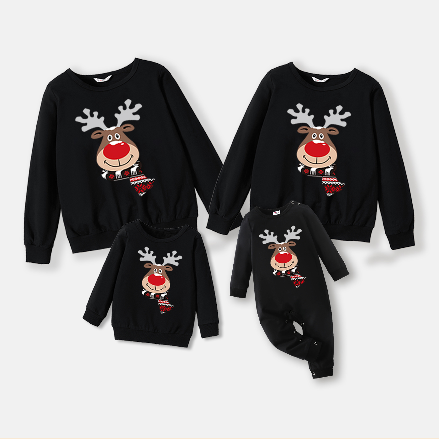 

Christmas Cartoon Reindeer Print 100% Cotton Black Family Matching Long-sleeve Sweatshirts