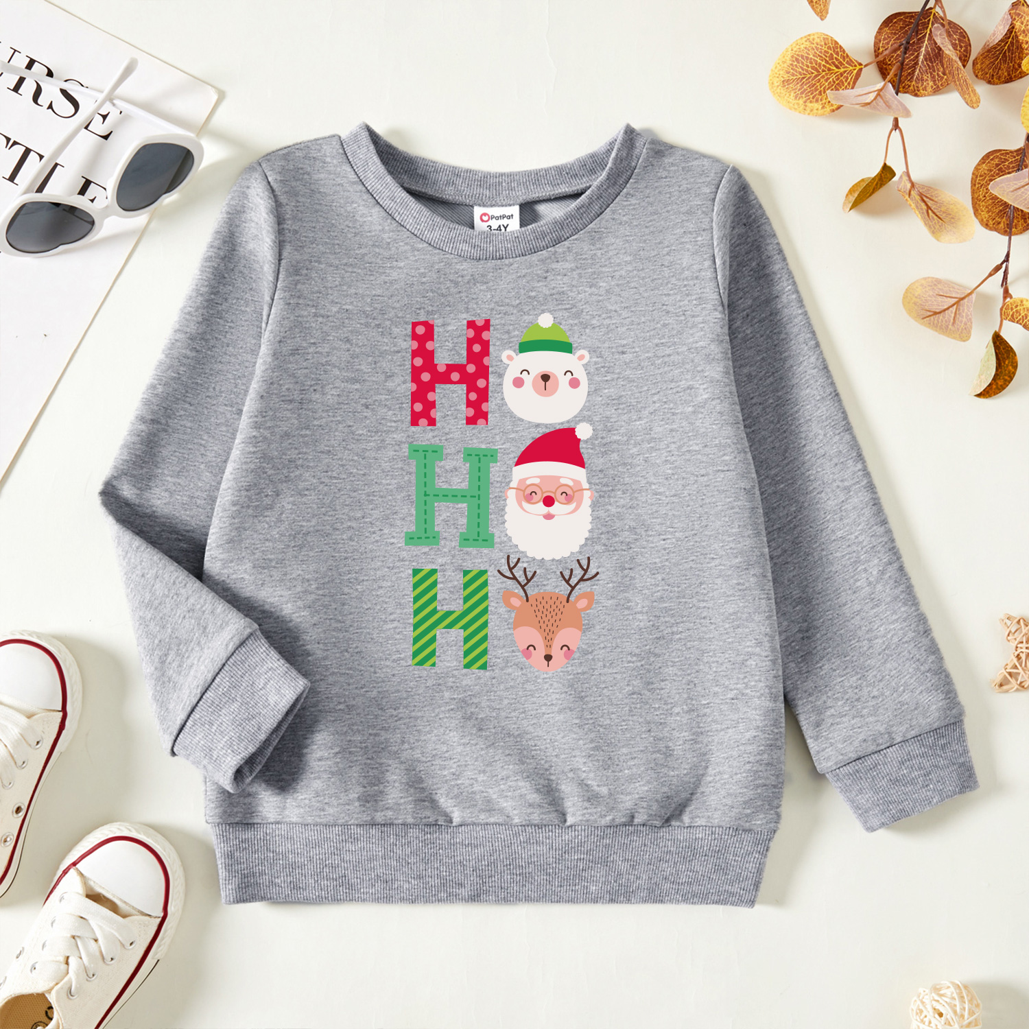 

Christmas Toddler Graphic Santa and Animal and Letter Print Long-sleeve Pullover