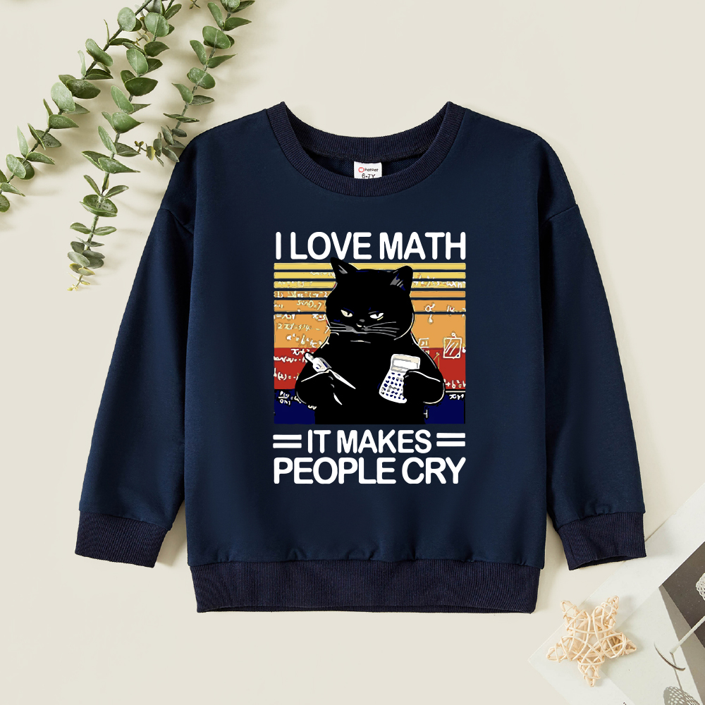 

Kids Boy Graphic Cat & Letter Print Long-sleeve Pullover