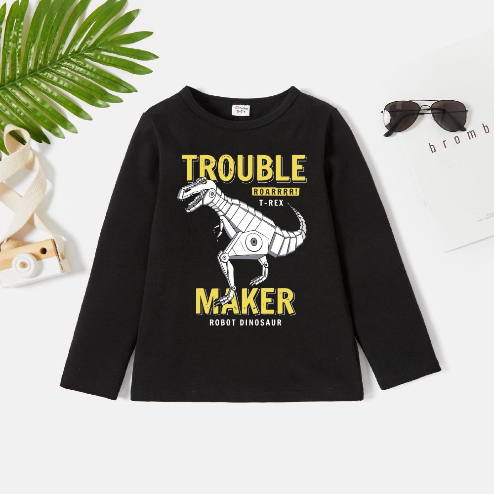 

Kid Boy Graphic Dinosaur and Letter Print Long-sleeve Tee