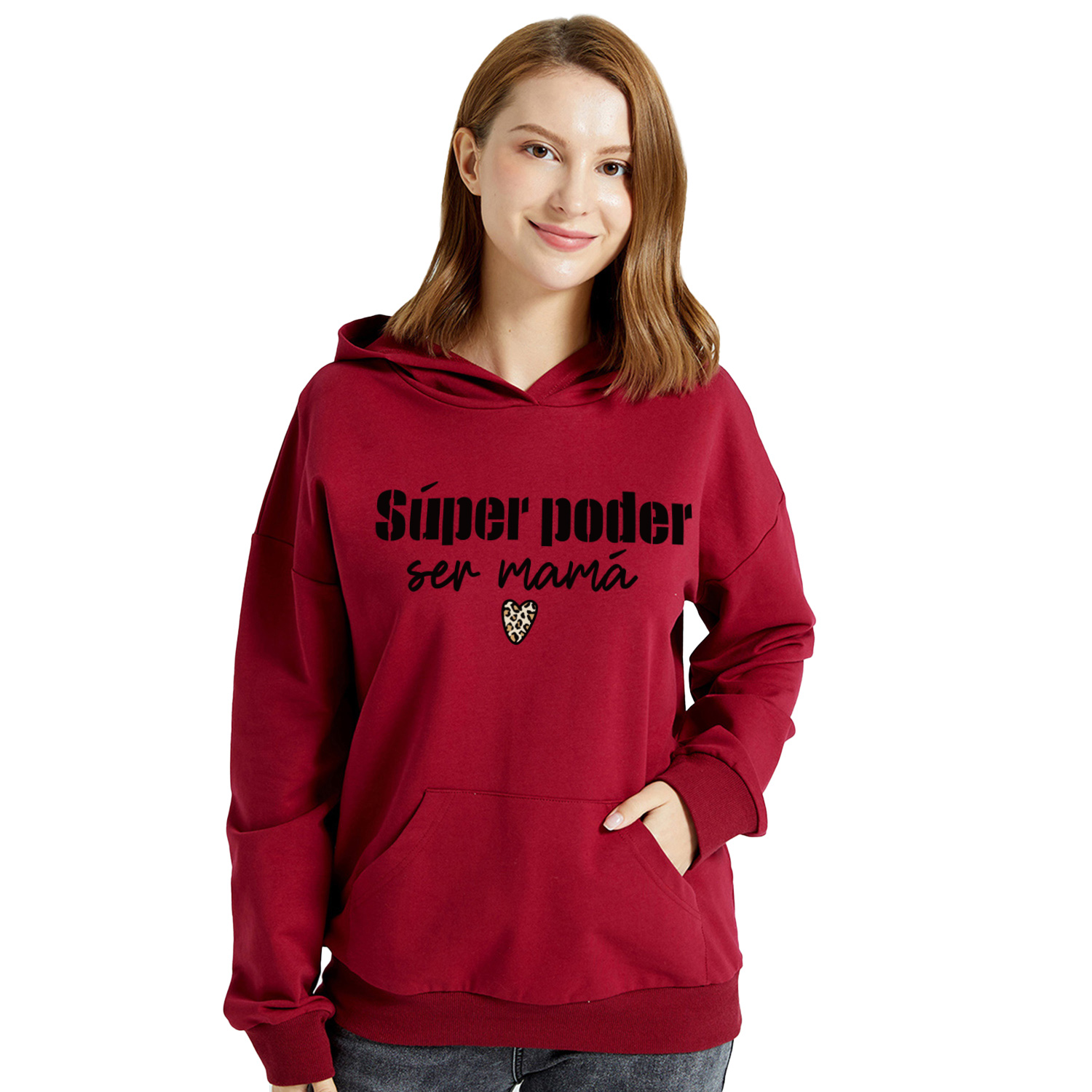 

Women Graphic Letter and Heart Print Long-sleeve Hooded Pullover
