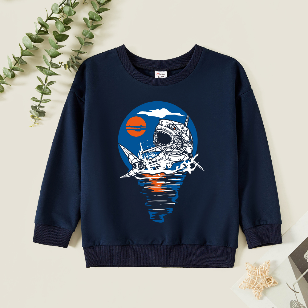 

Kids Boy Graphic Shark & Sea Print Long-sleeve Pullover