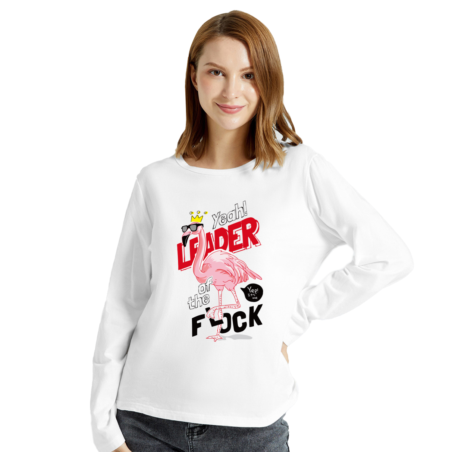 

Women Graphic Flamingo and Letter Print Round-collar Long-sleeve Tee